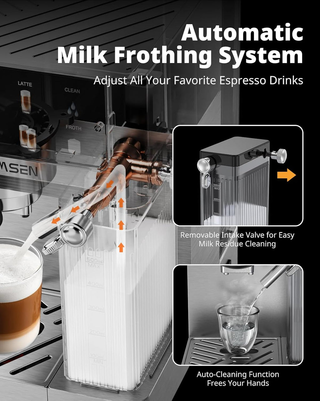 AIRMSEN 20 Bar Espresso Machine with Automatic Milk Frother, Cappuccino & Latte Coffee Maker with Quick Brew Dual Boiler (1350W + 1000W), Stainless Steel, 60oz Water Tank, Touchscreen