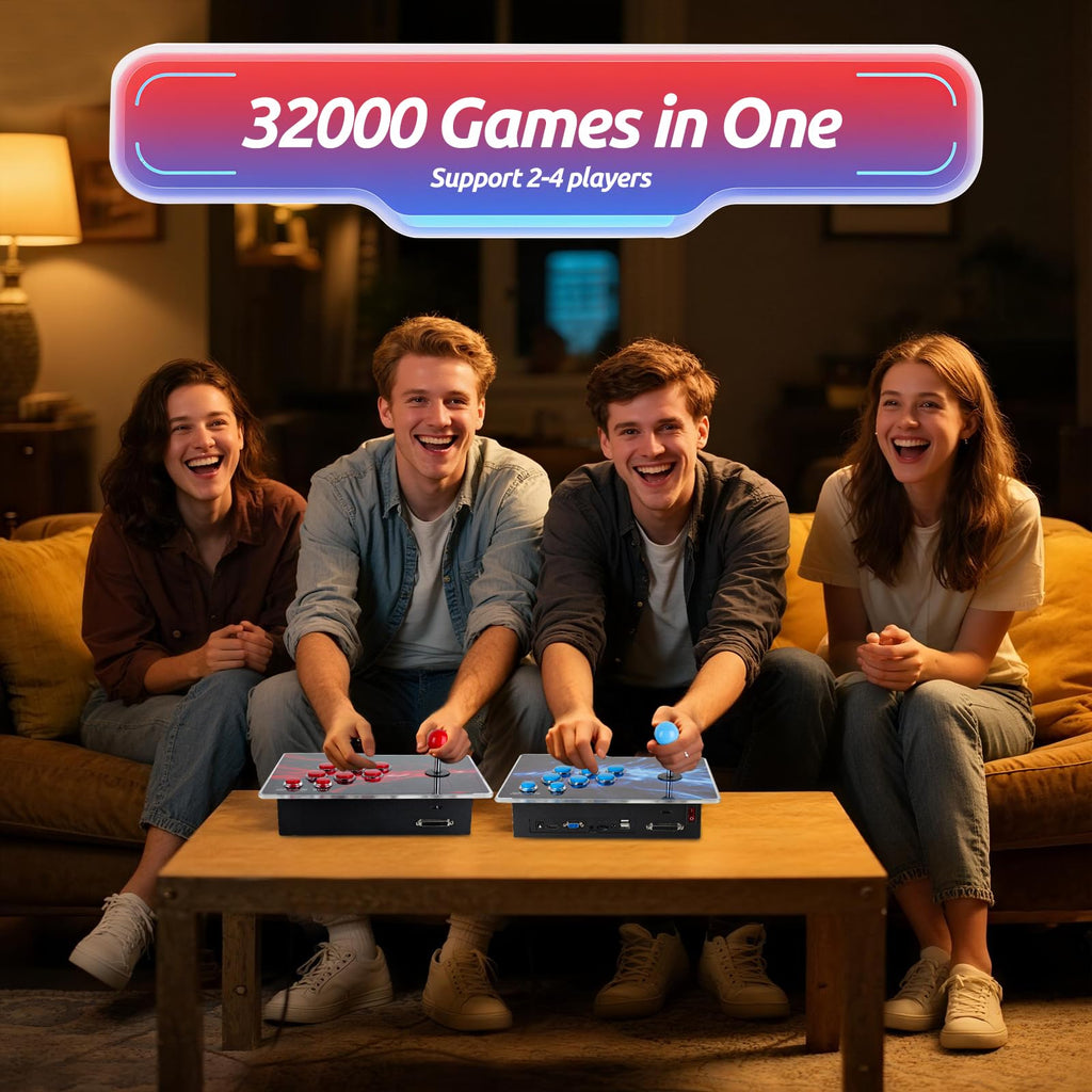 Pandora Box Arcade Console with 32000 Games in 1, 1280x720 Full HD Retro Gaming Machine for TV, Monitor, and Projector, 3D Games Support 1-4 Players, Search/Save/Hide/Pause Functions