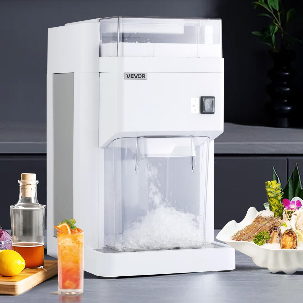 VEVOR Commercial Ice Shaver Crusher, 220lbs/hr Electric Fluffy Ice & Snow Cone Machine, 250W 1500RPM Tabletop Fluffy Shaved-Ice Machine for Parties Events Snack Bar, Home and Commercial Use (White)