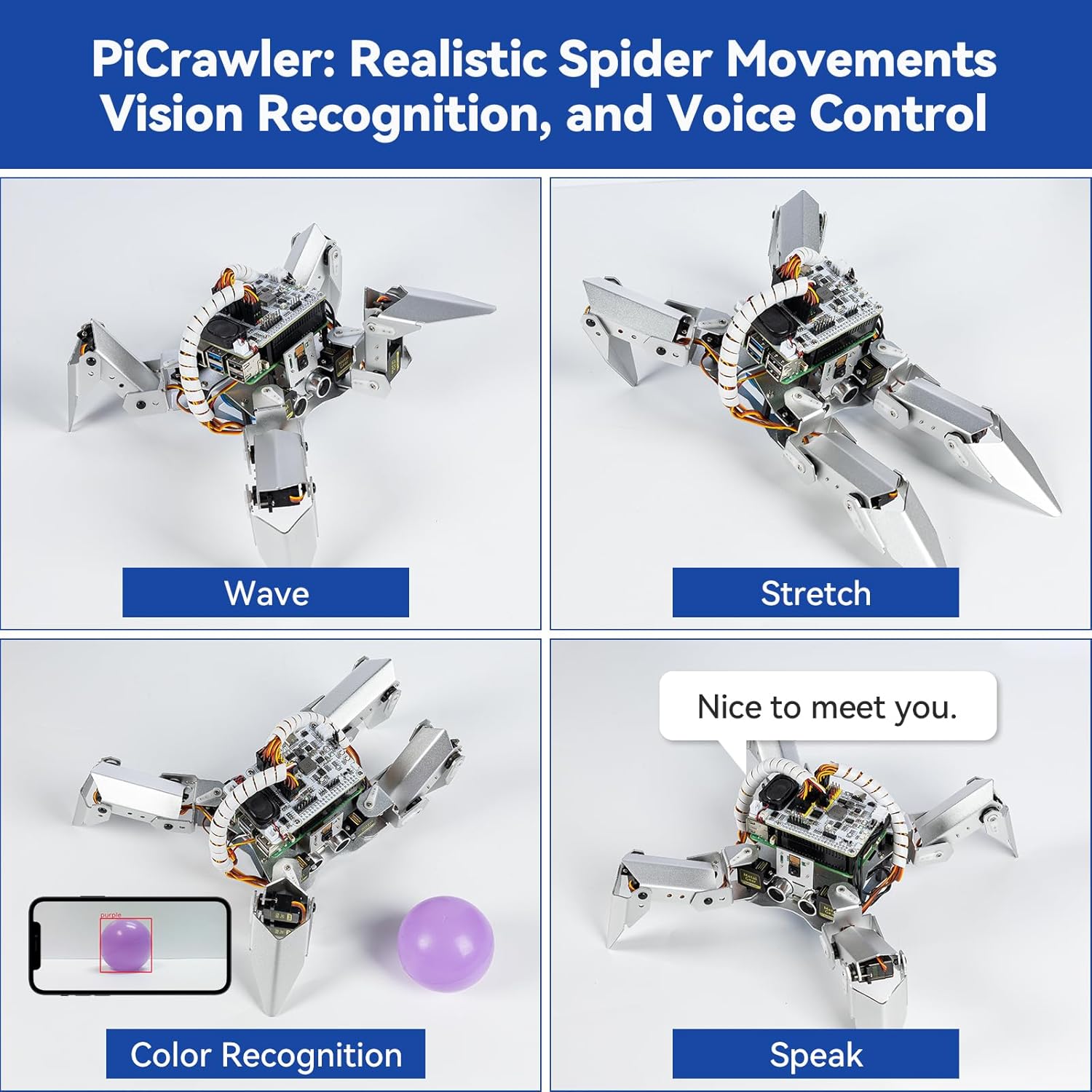 SunFounder PiCrawler AI Robot Kit for Raspberry Pi 5/4/3B+/Zero 2W, Openclaw LLMs ChatGPT/Gemini/Grok, Voice&Video Recognition, Python/Scratch, Mic, Battery, Camera (RPI NOT Included)