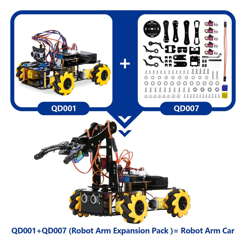 ACEBOTT Robot Arm Expansion Pack Smart Car Starter Kit, Robotics Kit for Kids Ages 8-12 12-16, STEM Toys Coding Robot Kit for Teens & Adults(QD007)