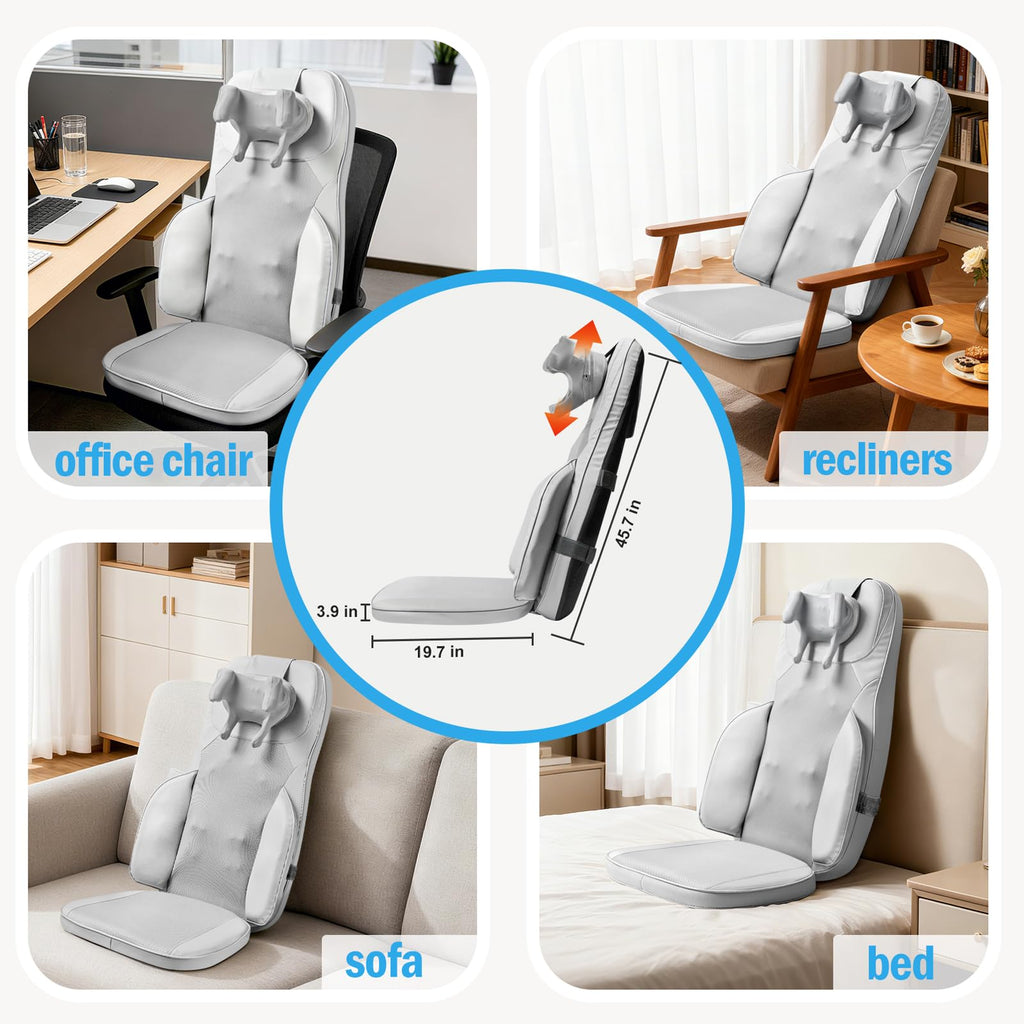 Shiatsu Neck Back Massage Cushion with Heat - 4D Kneading Massager w/Vibration, Dual-Neck Design, Adjustable Intensity/Height, Ease Muscle Tightness from Long Sitting, for Office, Home, Blue