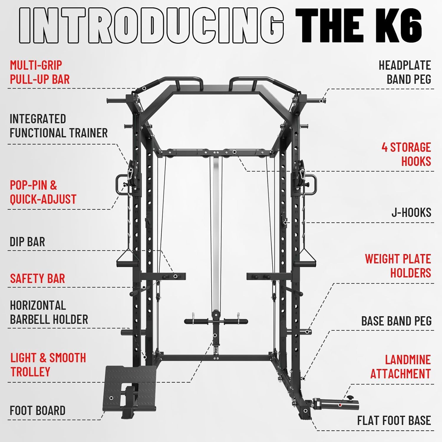 Mikolo Power Cage, Power Rack with Cable Crossover System, 1500LBS Squat Rack with LAT Pull Down System, Workout Cage with Pulley System for Fitness Home Gym