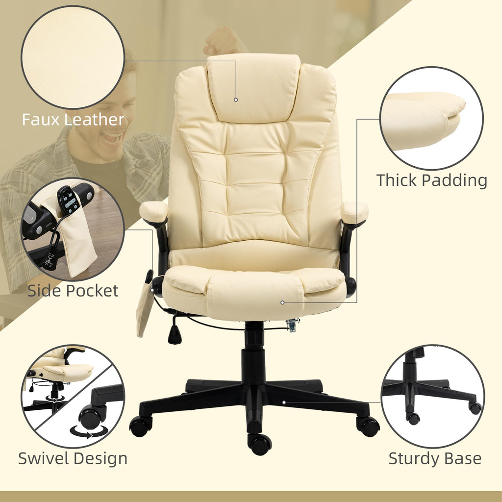 HOMCOM High Back Vibration Massage Office Chair with 6 Vibration Points, Heated Reclining PU Leather Computer Chair with Armrest and Remote, Brown