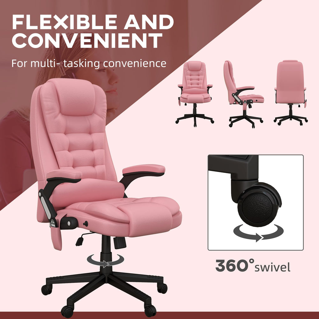 HOMCOM High Back Vibration Massage Office Chair with 6 Vibration Points, Heated Reclining PU Leather Computer Chair with Armrest and Remote, Brown