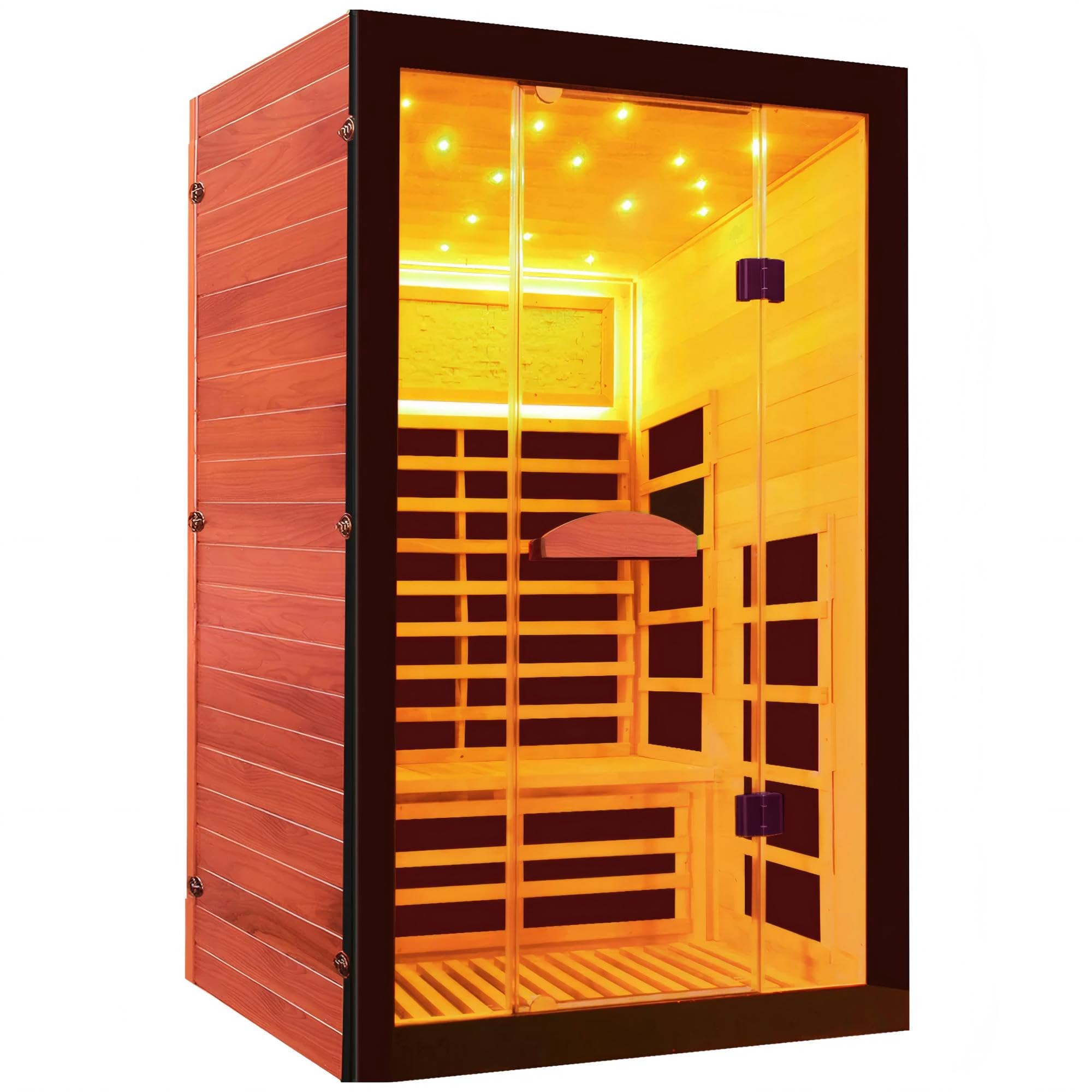 2 Person Infrared Sauna Far Infrared Sauna Room for Home Indoor 2000W Low-EMF Wood Dry Sauna with Full Starry Sky Lights Ceiling in 7 Color Speaker Fast Heating Easy Assembly- 47.3*41.3*74.8 IN