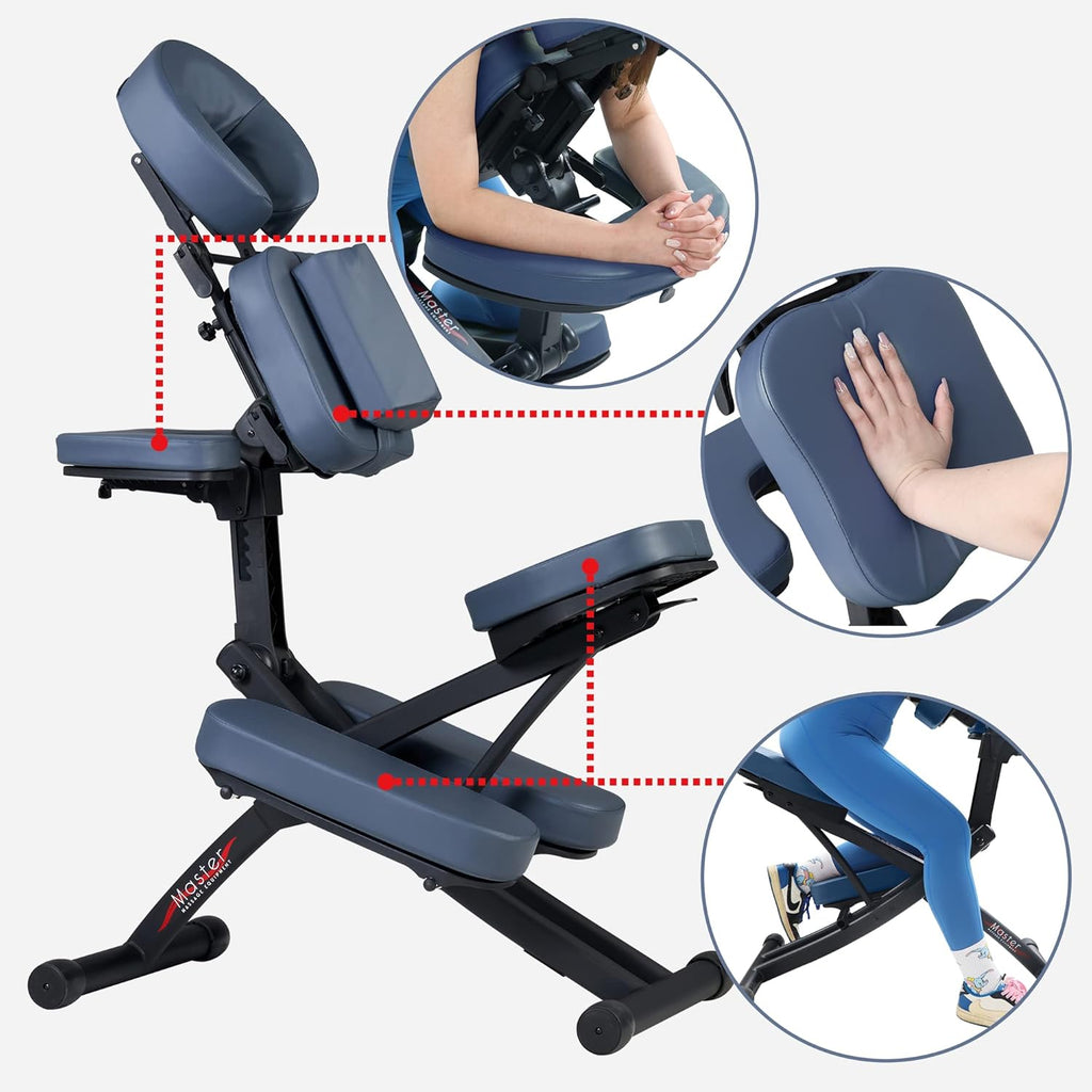 Master Massage Rio Portable Massage Chair – Royal Blue, Lightweight 24 lbs Aluminum Frame, Foldable & Adjustable Tattoo and Spa Chair