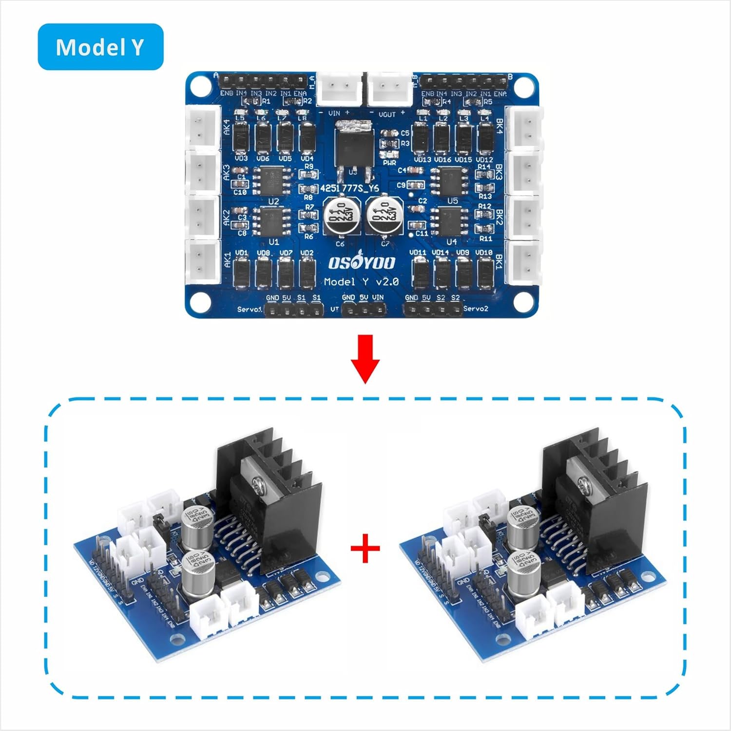 Model Y 4-Channel Dual H-Bridge Stepper Motor Driver Board for Arduino Raspberry Pi UNO Mega2560 Mecanum Wheel Smart Car Power
