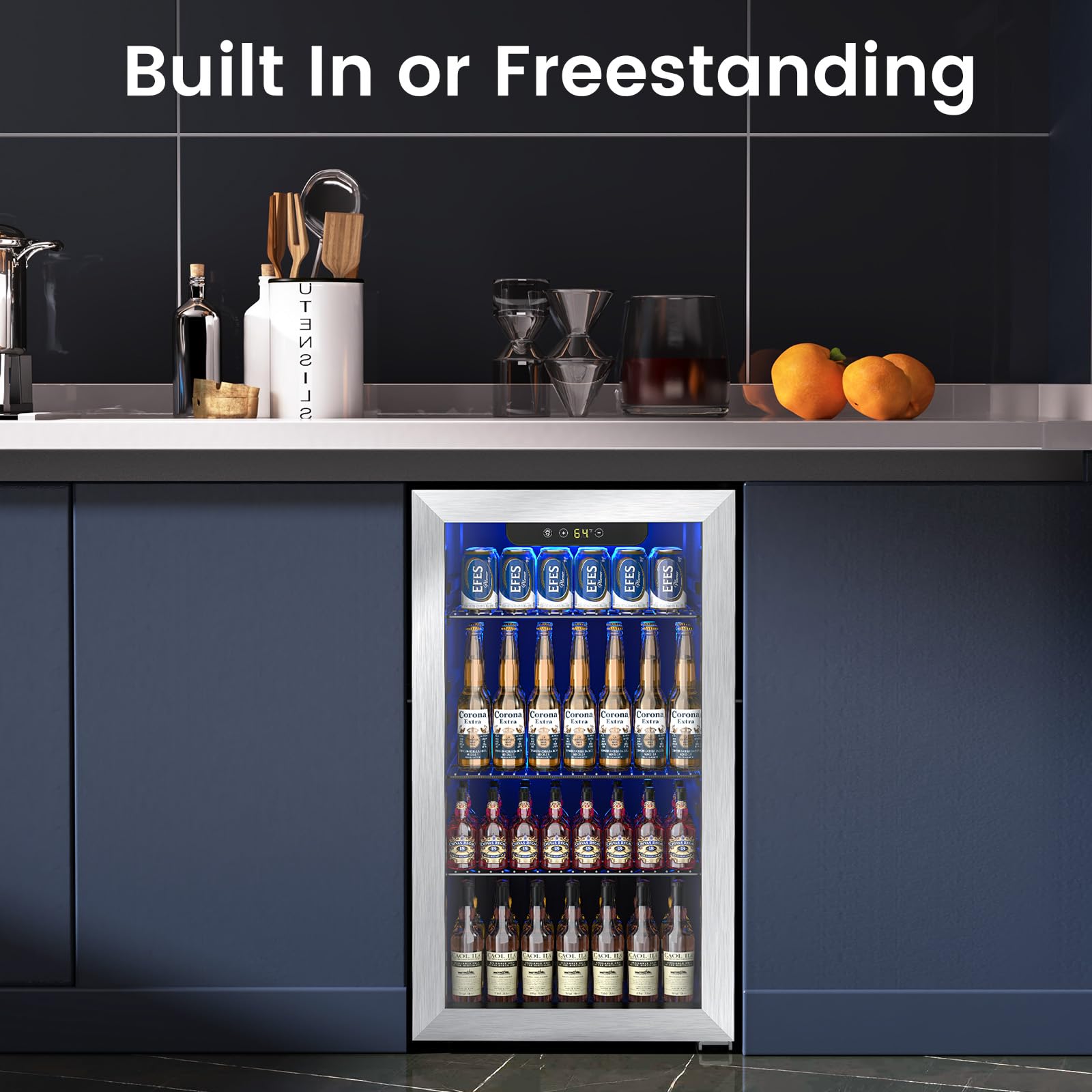 Electactic 50 Cans Beverage Refrigerator Cooler, 1.3 Cu.ft Mini Fridge Countertop Drink Cooler with Glass Door for Beer, Soda,Wine, Adjustable Digital Temperature Control for Home Dorm Bar, Black