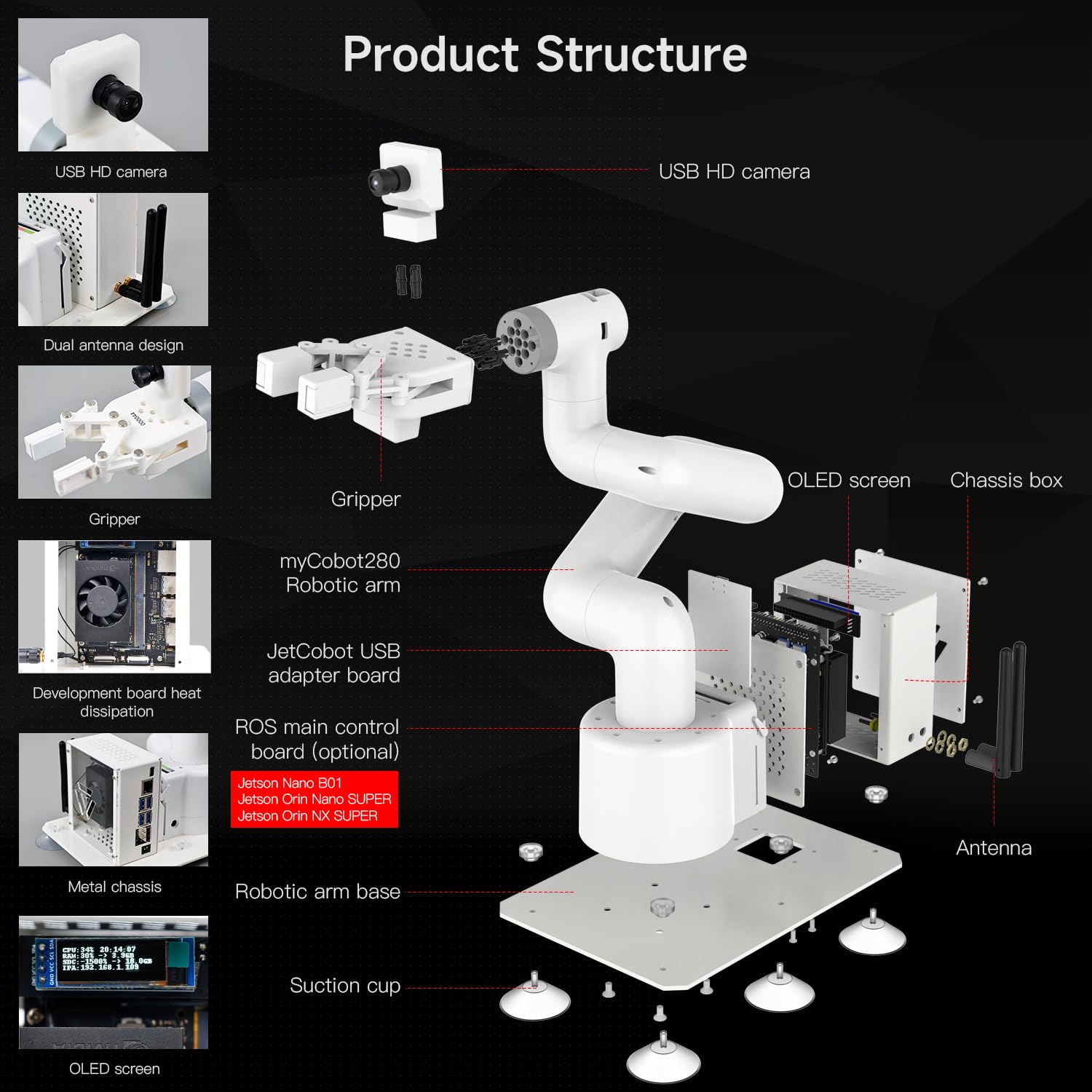 Yahboom Jetson Orin Nano Super 8GB 67Tops Robotic Arm MyCobot280 7DOF Collaborative Robot Desktop Educational Robotic Arm Python with Adaptive Gripper