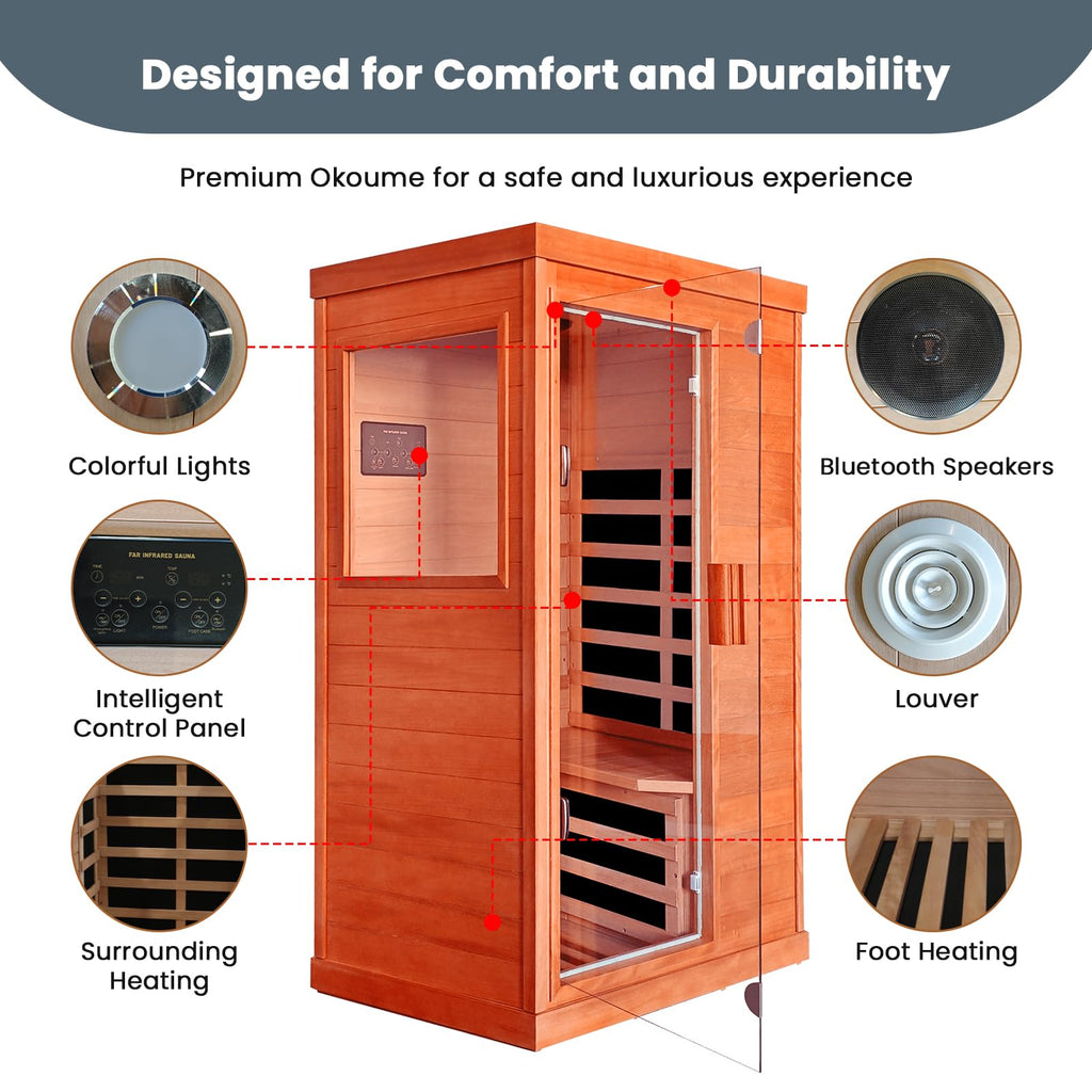 2 Person Infrared Sauna Far Infrared Sauna Room for Home Indoor 2000W Low-EMF Wood Dry Sauna with Full Starry Sky Lights Ceiling in 7 Color Speaker Fast Heating Easy Assembly- 47.3*41.3*74.8 IN