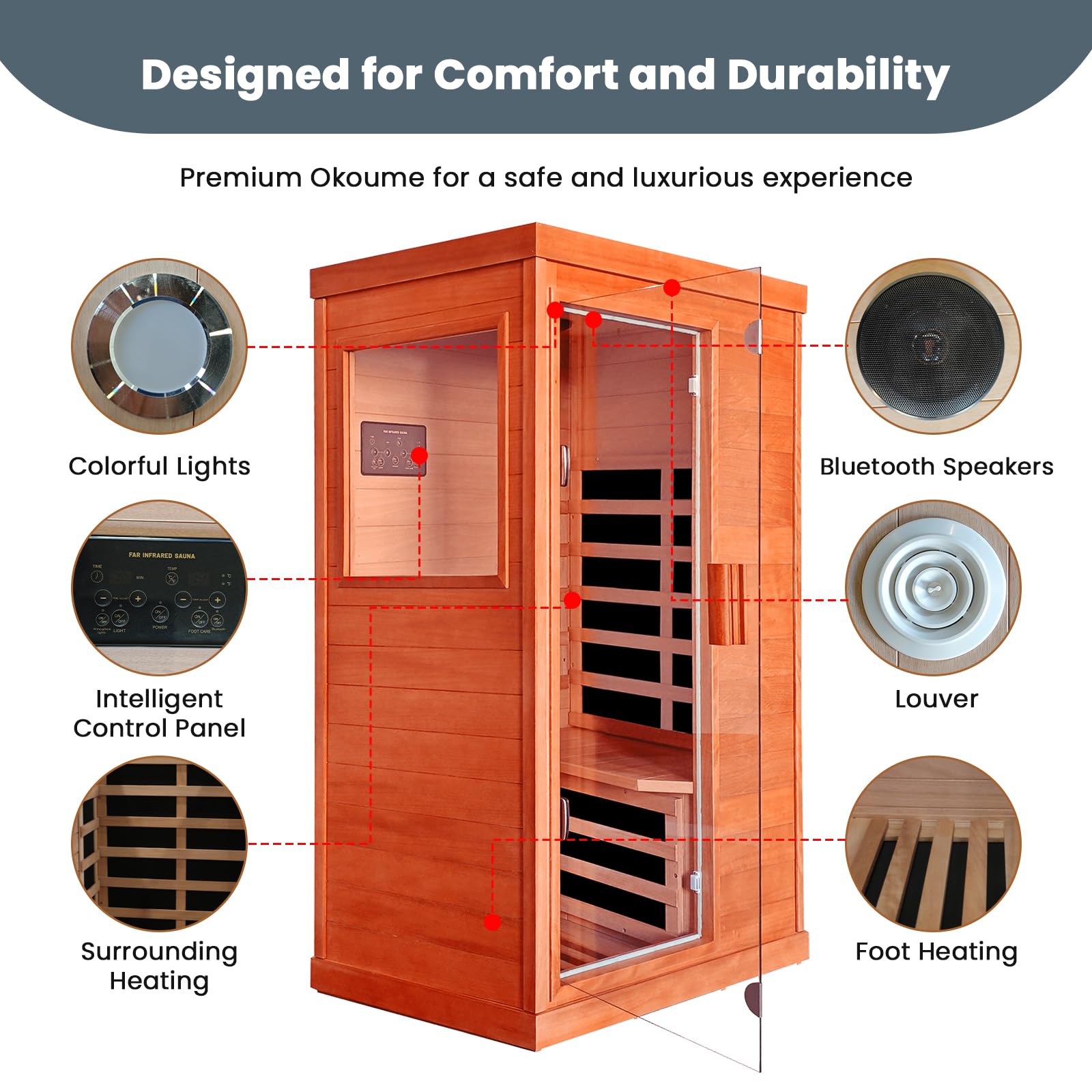 2 Person Infrared Sauna Far Infrared Sauna Room for Home Indoor 2000W Low-EMF Wood Dry Sauna with Full Starry Sky Lights Ceiling in 7 Color Speaker Fast Heating Easy Assembly- 47.3*41.3*74.8 IN