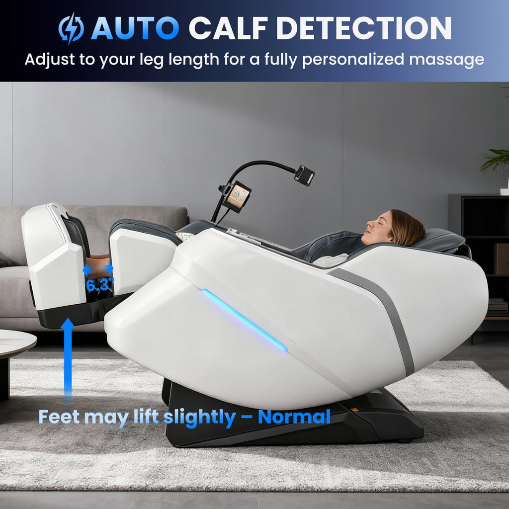 4D Massage Chair Full Body, Unique 2026 Space Walk & Ankle Stretch, Zero Gravity SL-Track Shiatsu Massage Chair Recliner with Electric Calfrest Extension & Foot Rollers, AI Voice, S002 White