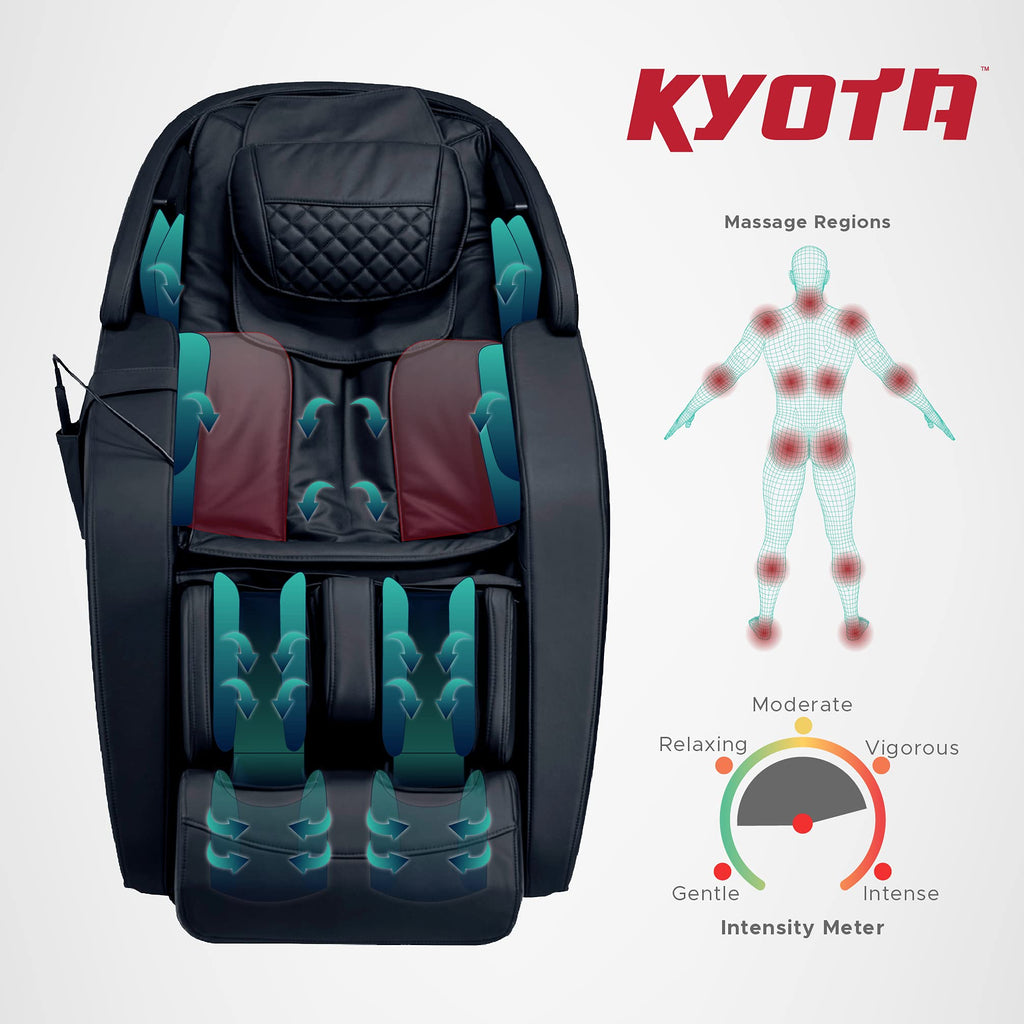 Kyota M380 Genki Massage Chair, Black, Modern Style, Zero-Gravity Recliner, Shiatsu Massage, Voice Controlled, Chromotherapy Lights, 50 x 30 x 40 inches, 200 lbs Weight Capacity