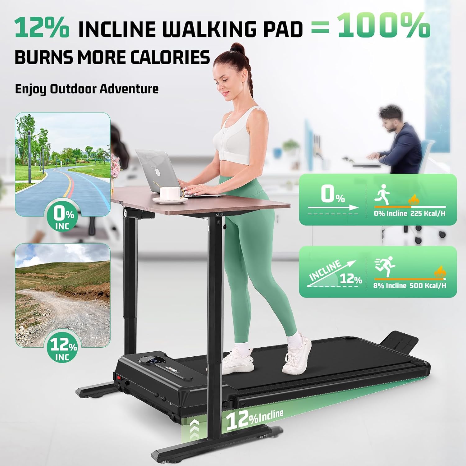 FUNMILY Upgrade Walking Pad Folding Treadmill with 12%/15% Incline & Handle Bar, 3.5HP Foldable Under Desk Compact Treadmills for Home/Office/Gym, 400+lb Capacity, Shock Absorption