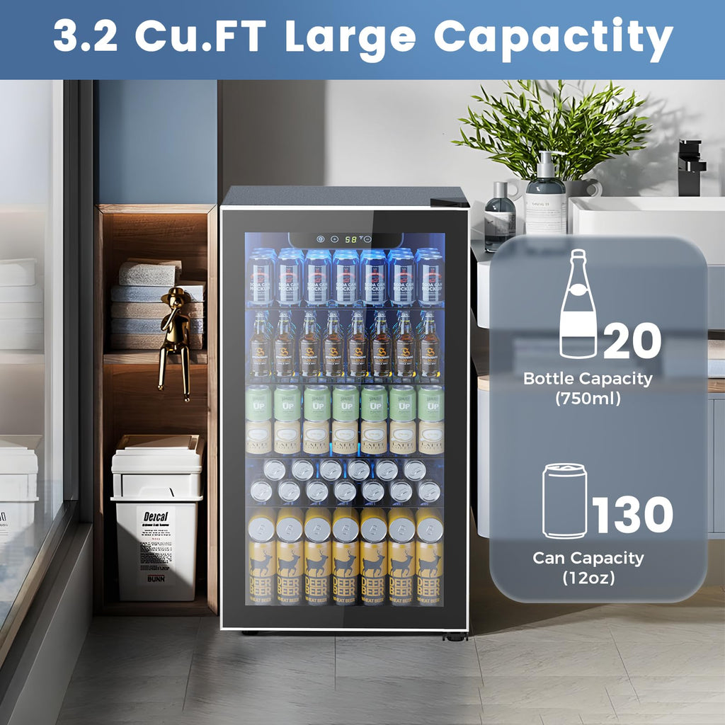 Electactic 50 Cans Beverage Refrigerator Cooler, 1.3 Cu.ft Mini Fridge Countertop Drink Cooler with Glass Door for Beer, Soda,Wine, Adjustable Digital Temperature Control for Home Dorm Bar, Black