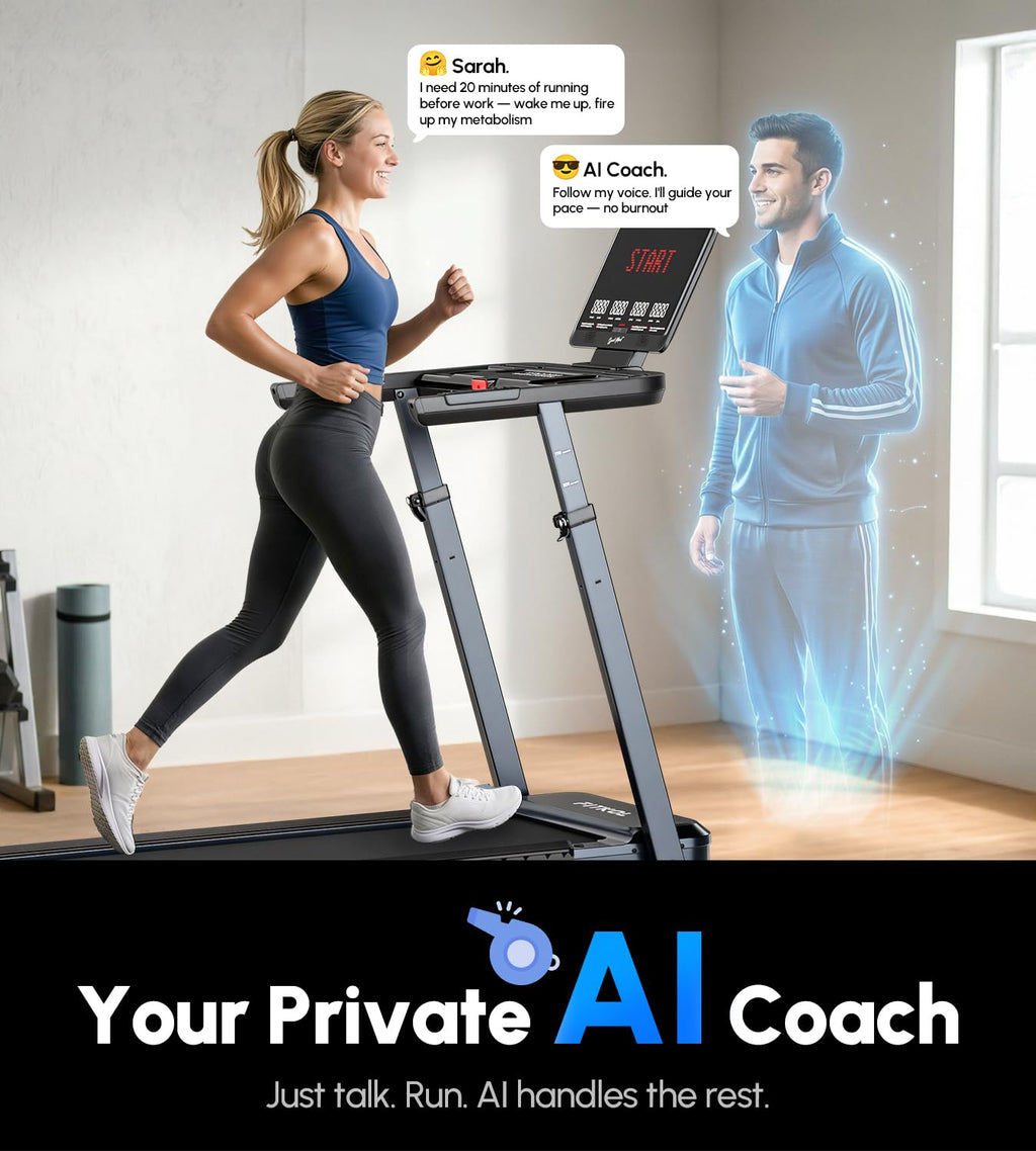 AI-Adaptive Treadmill for Home - Auto Speed & Incline Adjustment, Smart Heart Rate Control, Real-Time AI Running Coach, 5.0HP Motor, 440lb Capacity, Dedicated Bluetooth App, Designed for Beginners