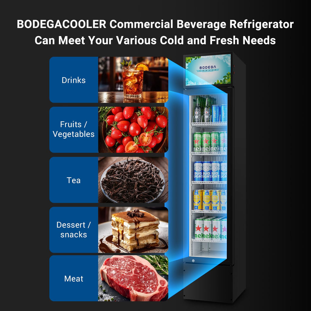 BODEGACOOLER Commercial Merchandiser Refrigerator, 27.02 Cu.Ft Double Glass Door Beverage Cooler, Upright Display Refrigerator with Soft LED Light, Adjustable Shelves, 4 Heavy-Duty Casters, Black