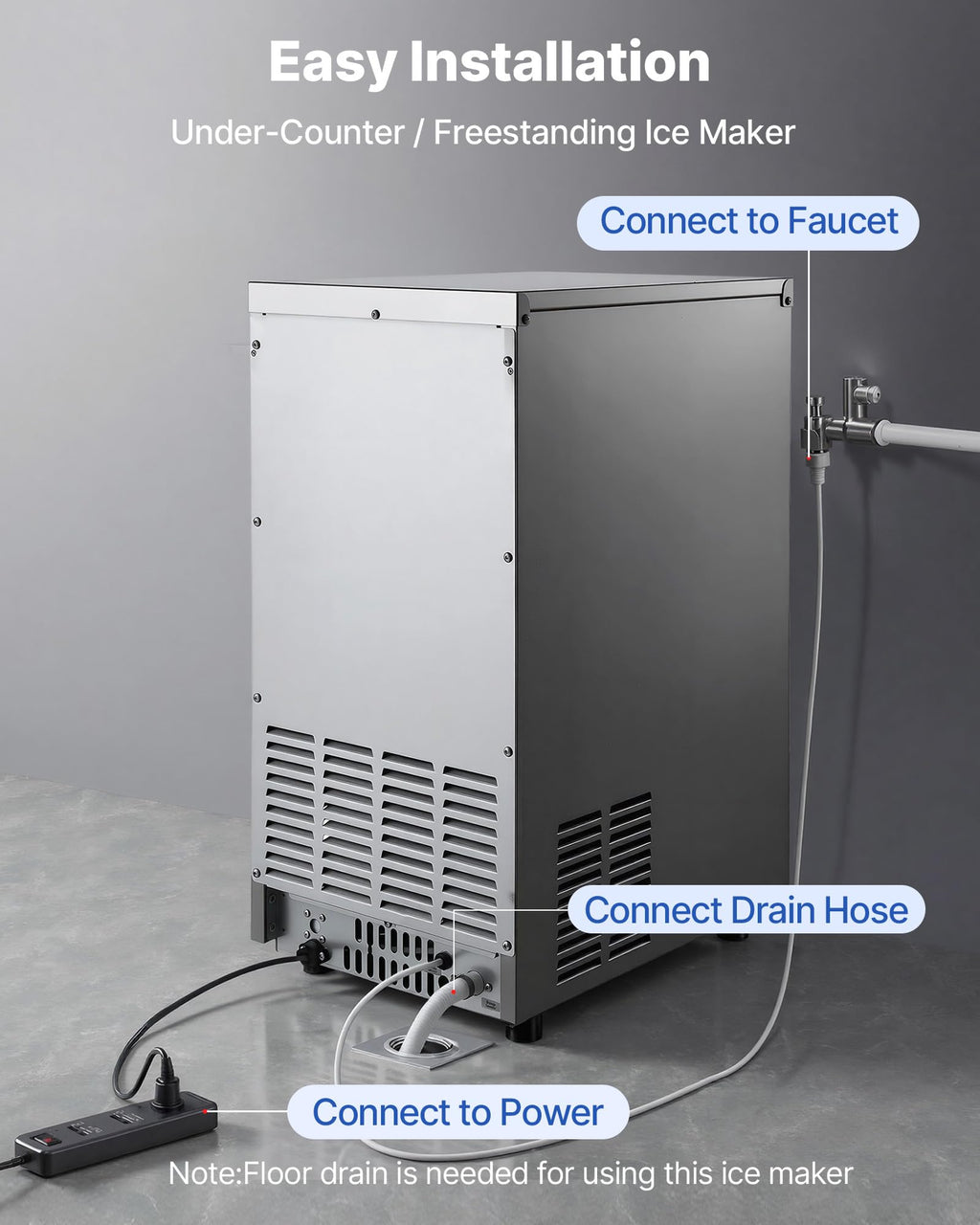 VEVOR Commercial Ice Maker Machine, 100 lbs/24h with 30-35 lbs Storage, Bullet Ice,Built-in/Freestanding/Under Counter, Stainless Steel Ice Maker with LED Display for Home Bar Restaurant