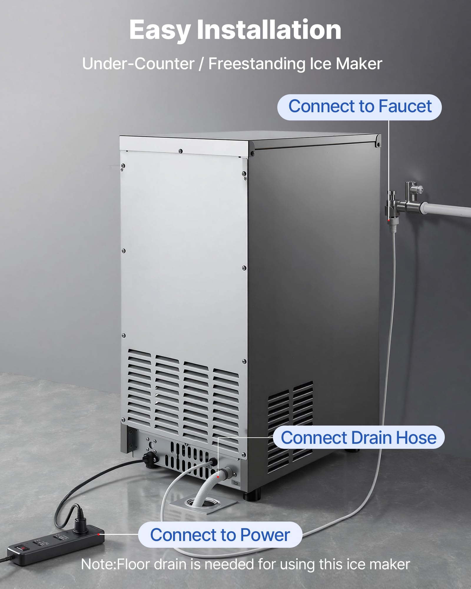 VEVOR Commercial Ice Maker Machine, 100 lbs/24h with 30-35 lbs Storage, Bullet Ice,Built-in/Freestanding/Under Counter, Stainless Steel Ice Maker with LED Display for Home Bar Restaurant