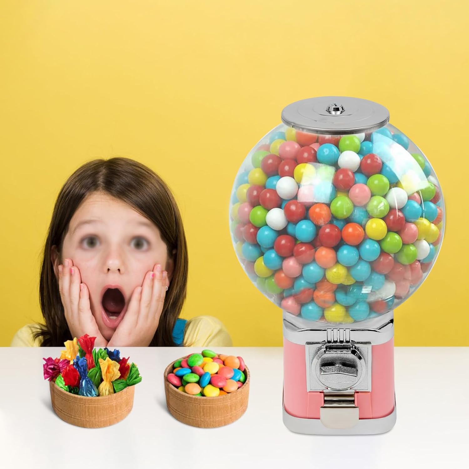 Vending Machine Candy Gumball Machine, Commercial Vending Machine, Candy Vending Machine for 0.39-1.26in Gadgets, 19.68in Height, for Game Stores, Retail Stores Vintage Style Clear, Pink