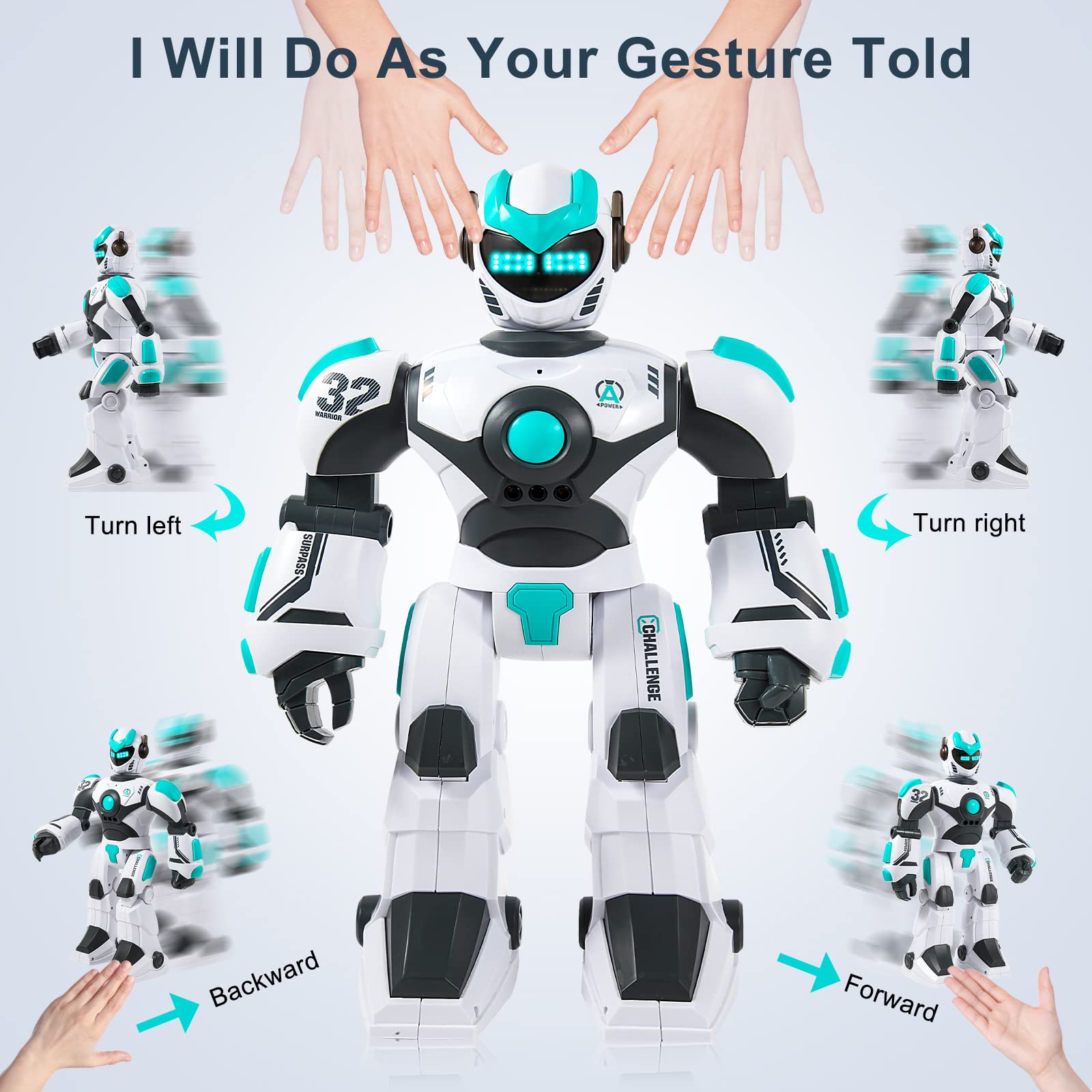 HPROMOT RC Robot Toy for Kids Remote Control Robot Toy, Smart Gesture Sensing Rechargeable & Programmable Robot Walking Dancing Singing Chirstmas Gift for 3-15 Years Old Boys Girls