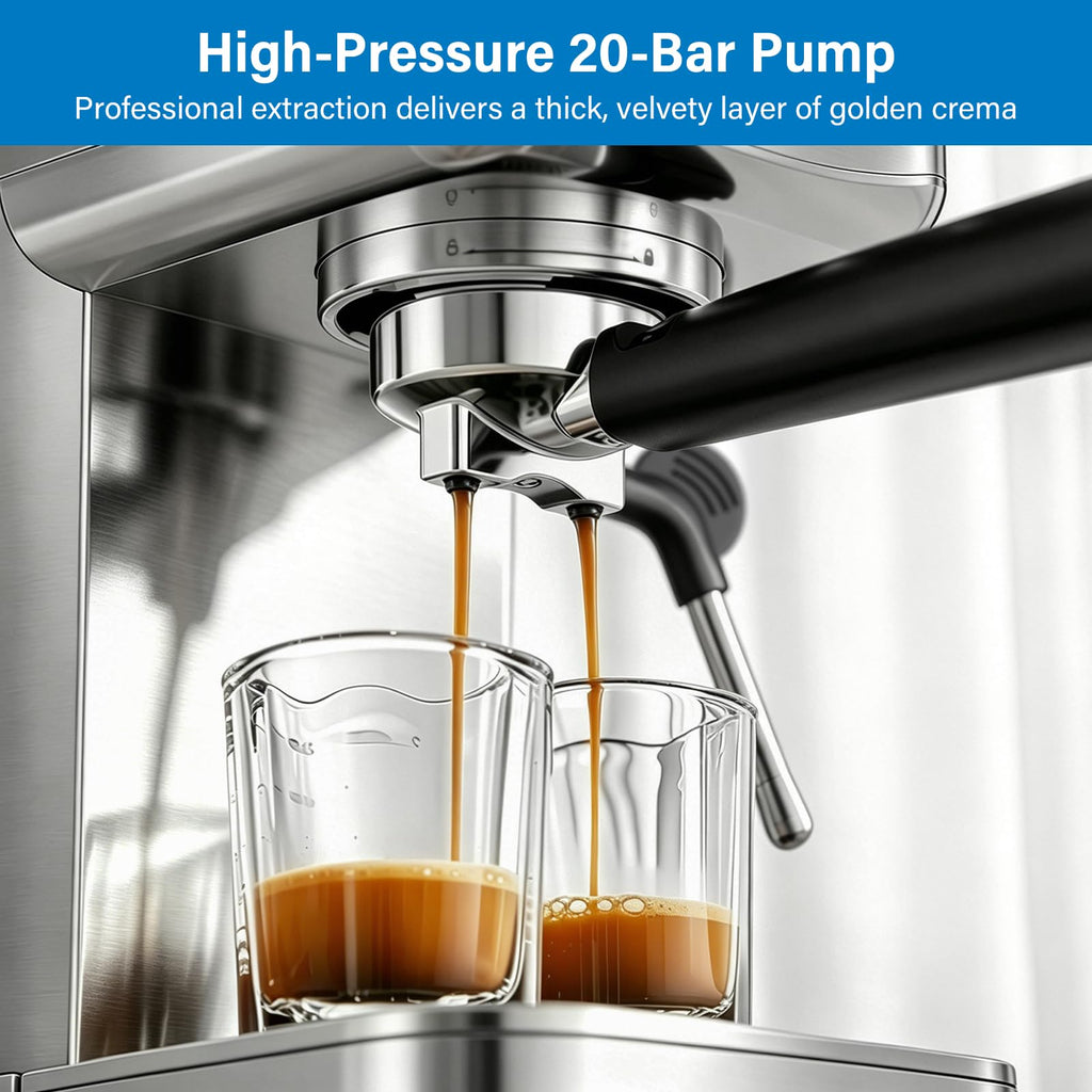 XIXUBX 20 Bar Espresso & Cold Brew Coffee Maker with Milk Frother, 42oz Removable Tank, Stainless Steel, Perfect for Cappuccino, Latte, Home & Office, Silver