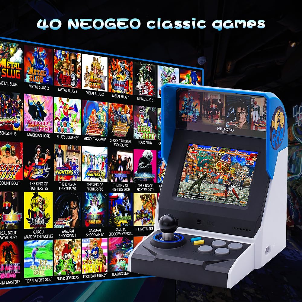 SNK 40th Anniversary NEOGEO MINI Arcade Console, 3.5" Screen with 40 Classic Games(KOF/Metal Slug Series), TV Output Compatible, Dual Controller Ports, Mini Arcade Collector's Edition Gift Set