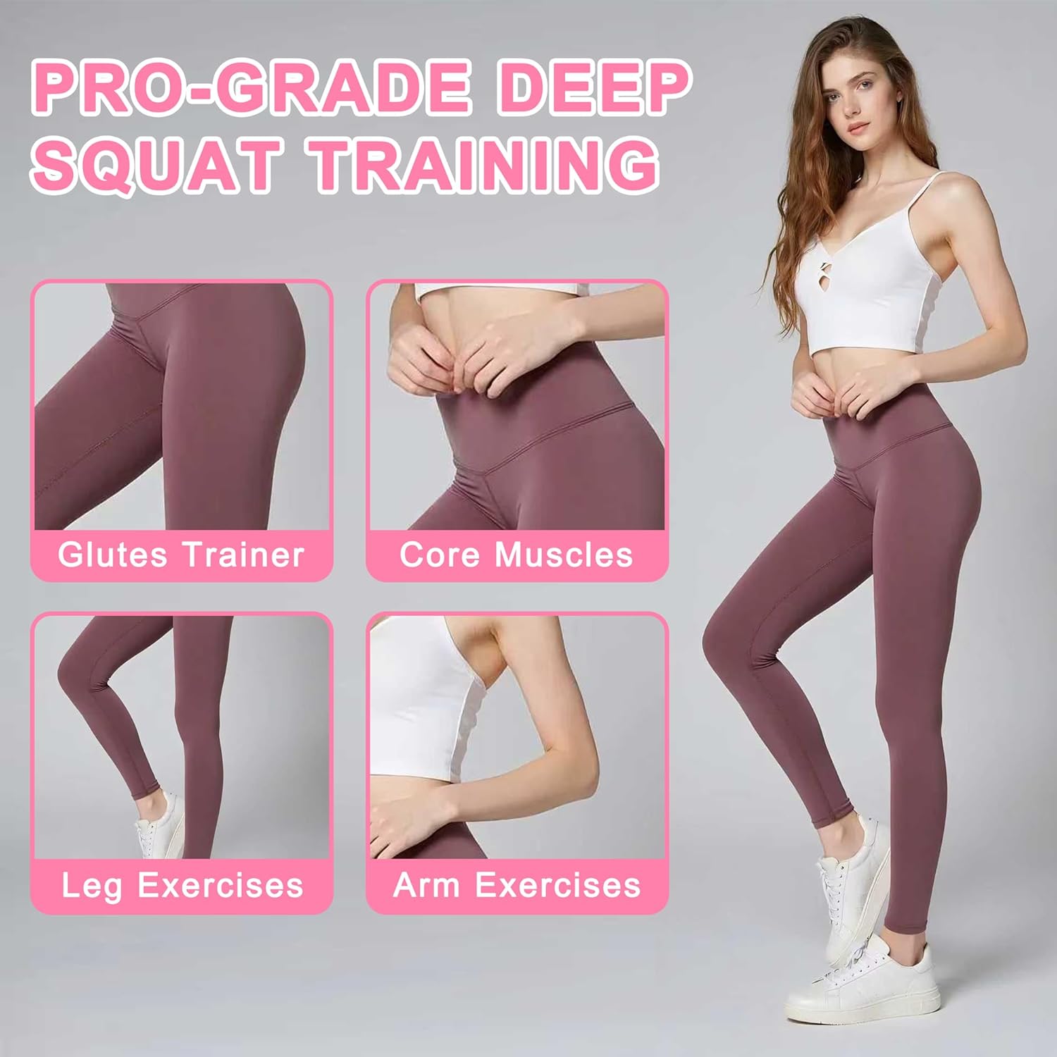 KINMAC Deep Squat Machine for Home-Glutes Trainer Machine with Resistance Bands Squat Assist Trainer for Core & Legs Workout Ideal for Home Gym, Apartment & Office-White Pink