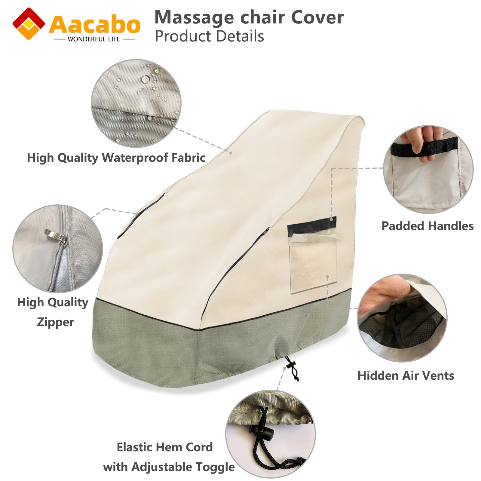Massage Chair Cover 600D Oxford Cloth Full Body Shiatsu Massage Chair Protective Cover with Drawstring Waterproof Dustproof