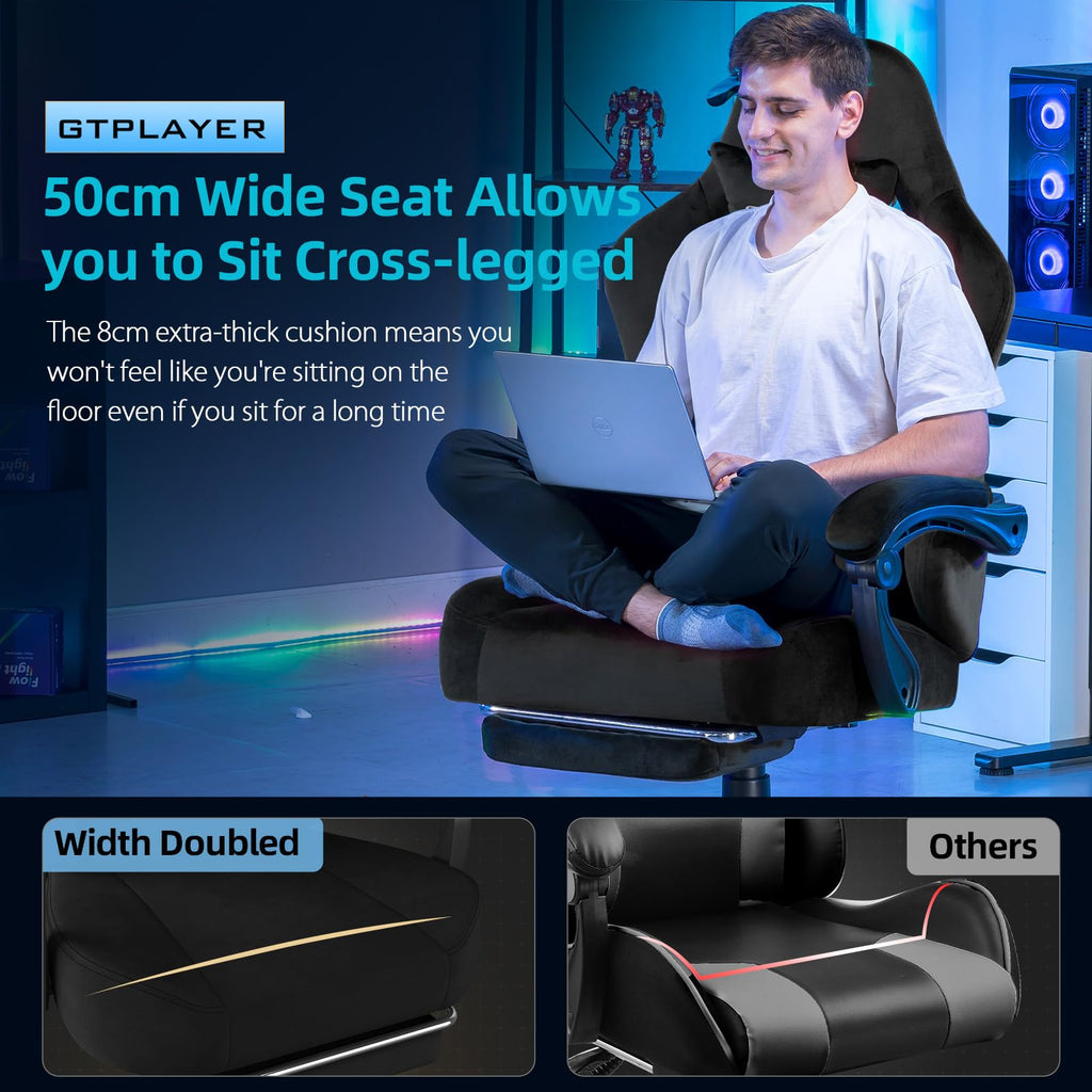 GTPLAYER Gaming Chair with Pocket Spring Cushion, Big and Tall Gamings Chairs 350LBS High Back Computer Chair with Footrest for Adults Lumbar Support Swivel Game Chair for Office,Leather Black-Massage
