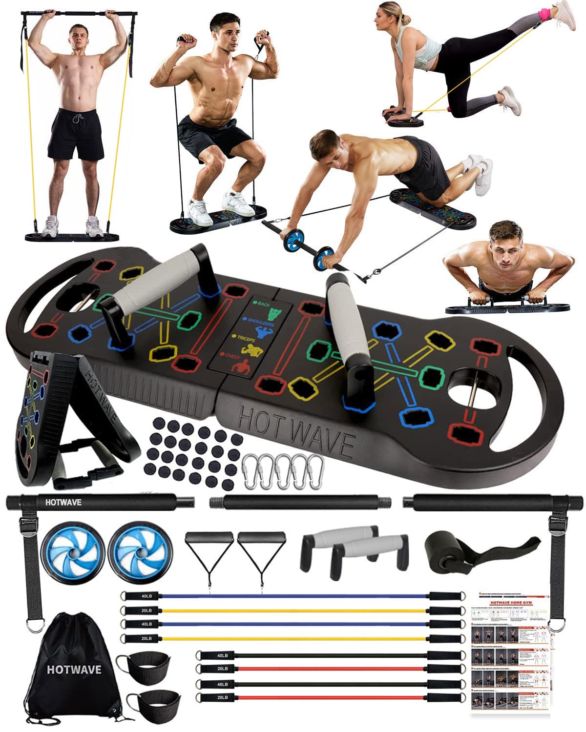 HOTWAVE Push Up Board Fitness, Portable Foldable 20 in 1 Push Up Bar at Home Gym, Pushup Handles for Floor. Professional Strength Training Equipment For Man and Women