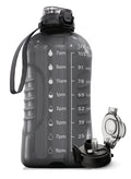 AQUAFIT 64 oz Water Bottle with Time Marker - 2in1 Straw & Chug Lid - BPA Free Big Water Bottle with Straw - Gym Water Bottle with Strap - Water Jug (64 Ounces, Clarity)