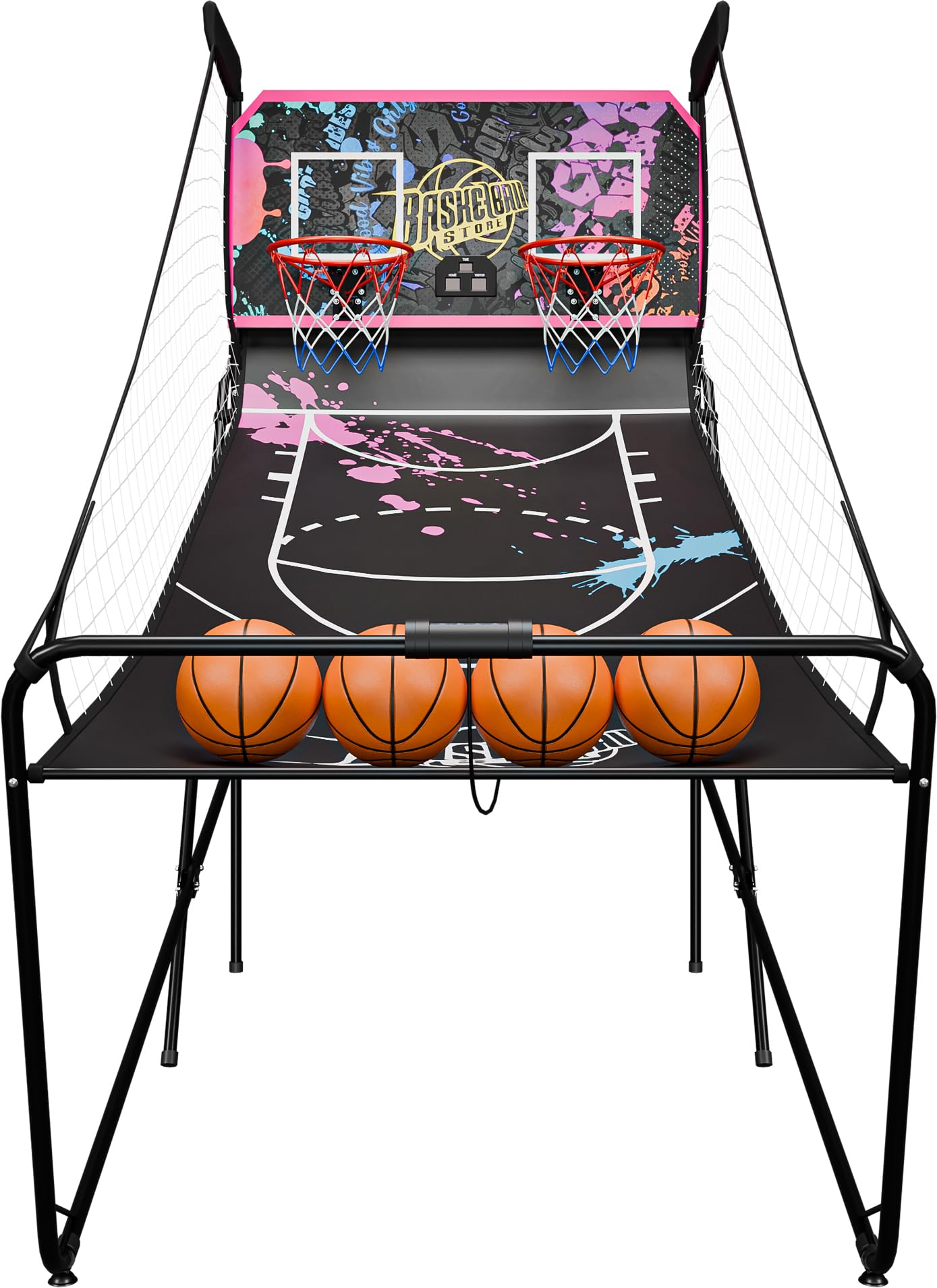 JupiterForce Foldable Indoor Basketball Arcade Game, Electronic Dual Shot Basketball Hoop Arcade Game Machine with 4 Balls and LED Scoring for 2 Players Home Play, Adults