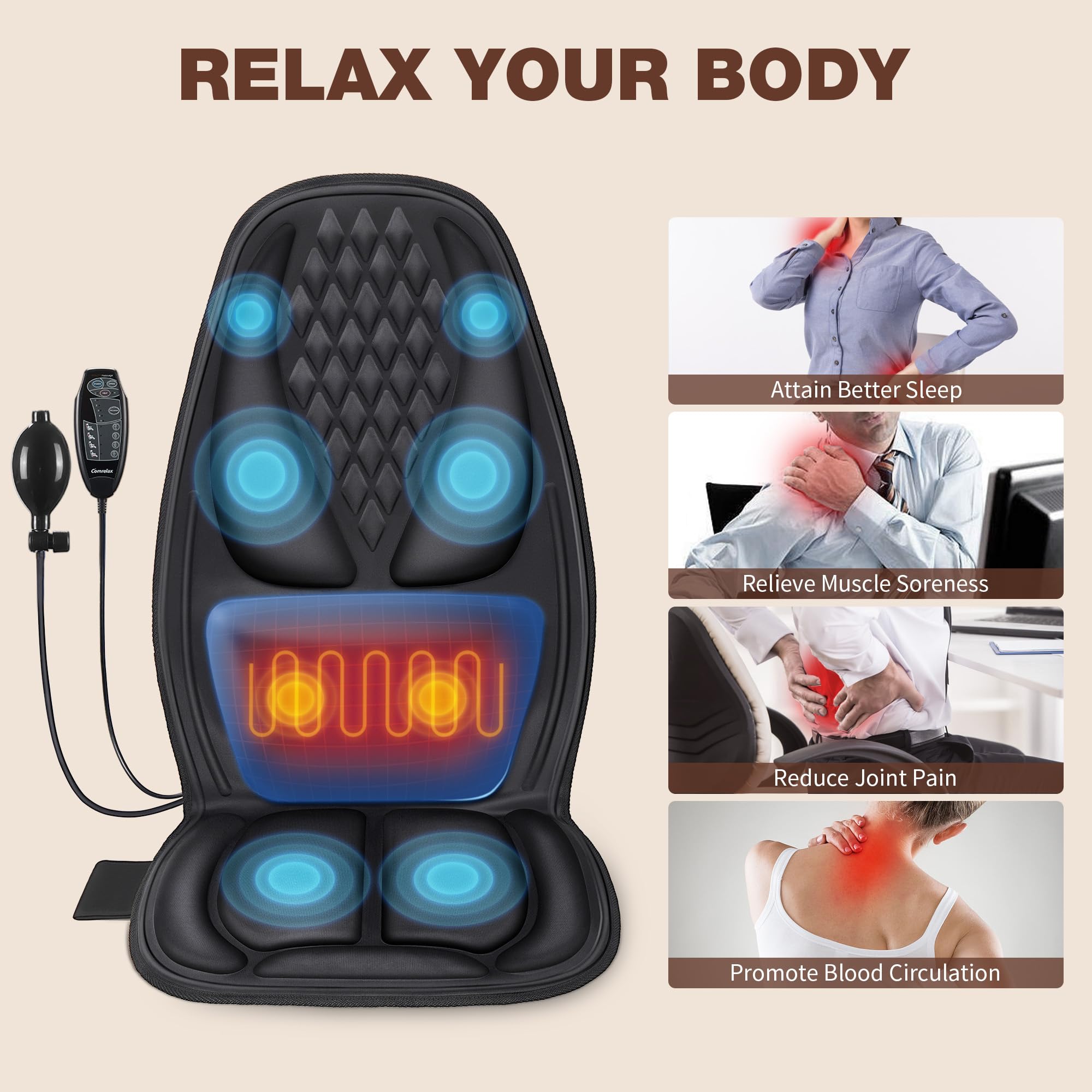 Back Massager for Chair,Massage Chair Pad Helps Relax Muscle and Relieve Pain, Using in The Office/At Home Seat Massager for Father's Day