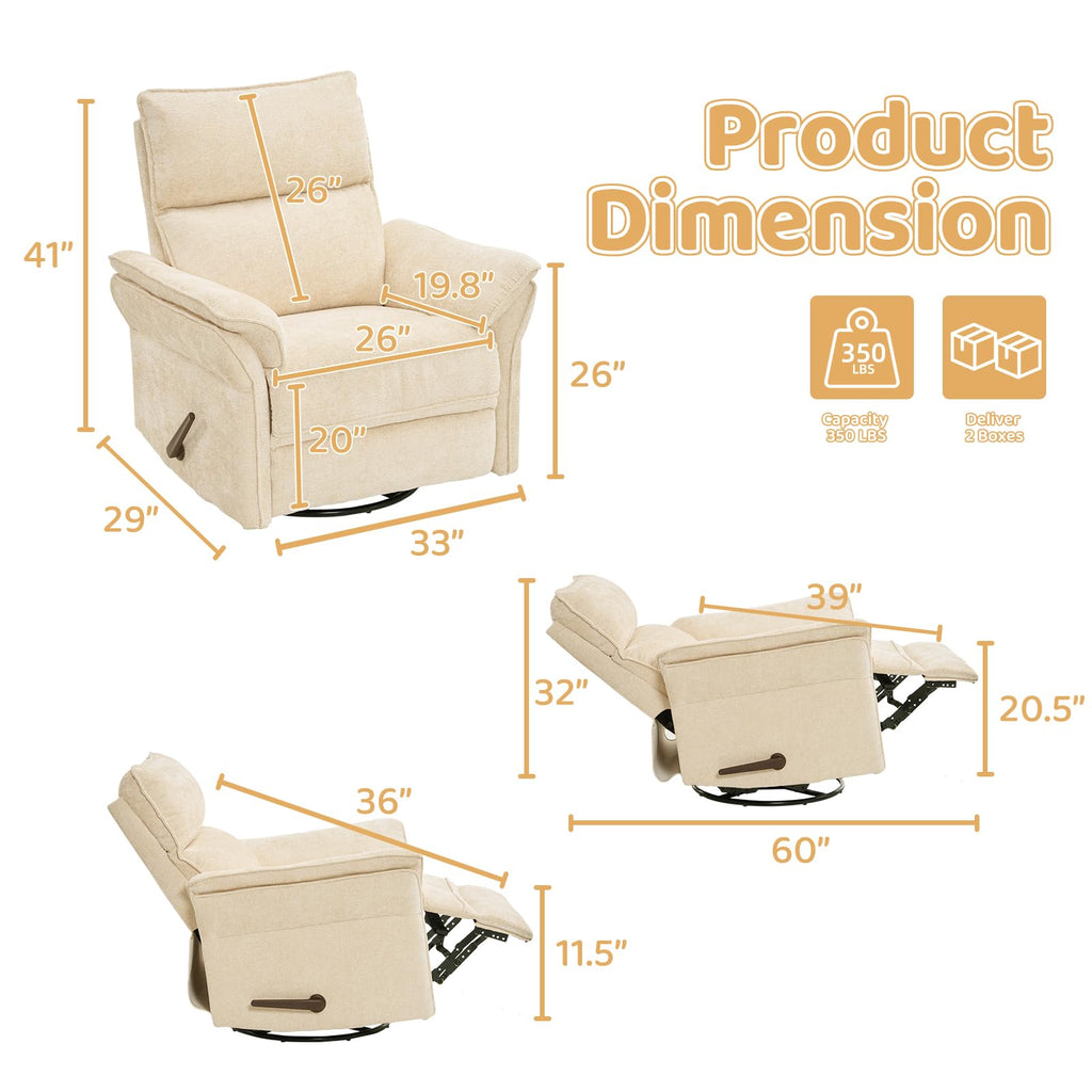 Oversized Rocking Chair Nursery with Massage and Heat, Glider Recliner Nursery Chair with Adjustable Headrest, Power Swivel Rocker Recliner Chair with USB Port, Dark Grey