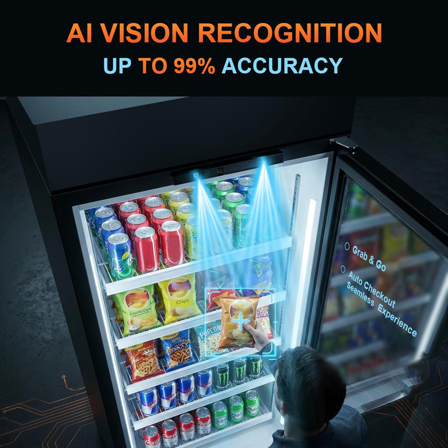 AFEN Vending Machines for Business, 530L AI Smart Vending machine with Vision Recognition, Grab & Go Open Door, Cashless Snack & Drink Combo with App Management for Office/School/Gym