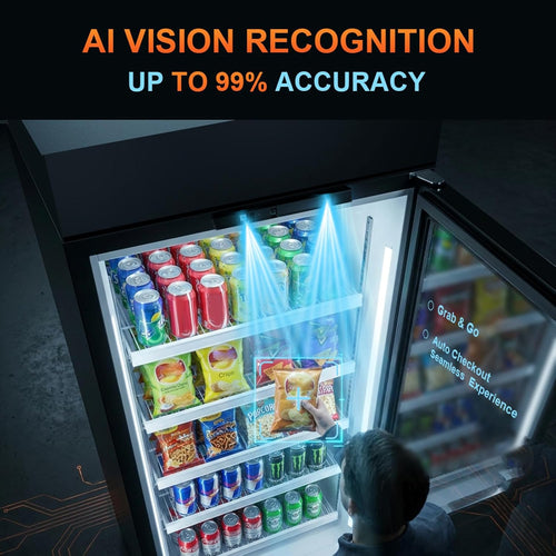 AFEN Vending Machines for Business, 530L AI Smart Vending machine with Vision Recognition, Grab & Go Open Door, Cashless Snack & Drink Combo with App Management for Office/School/Gym