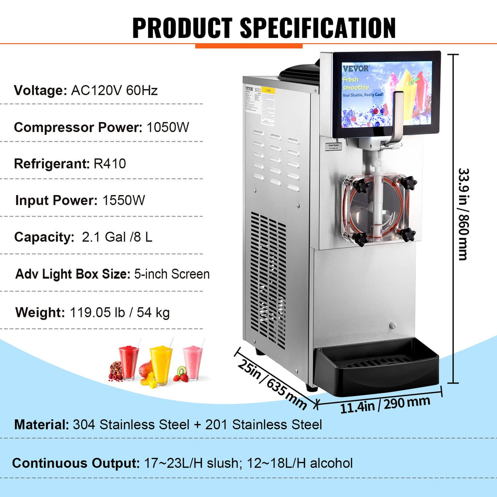 VEVOR Commercial Slushy Machine, 2 x 12L / 3.17 Gal Double Tanks, Cool and Freeze Modes, Stainless Steel Margarita Smoothie Frozen Drink Maker, Slushie Machine for Party Cafes Restaurants Bars Home