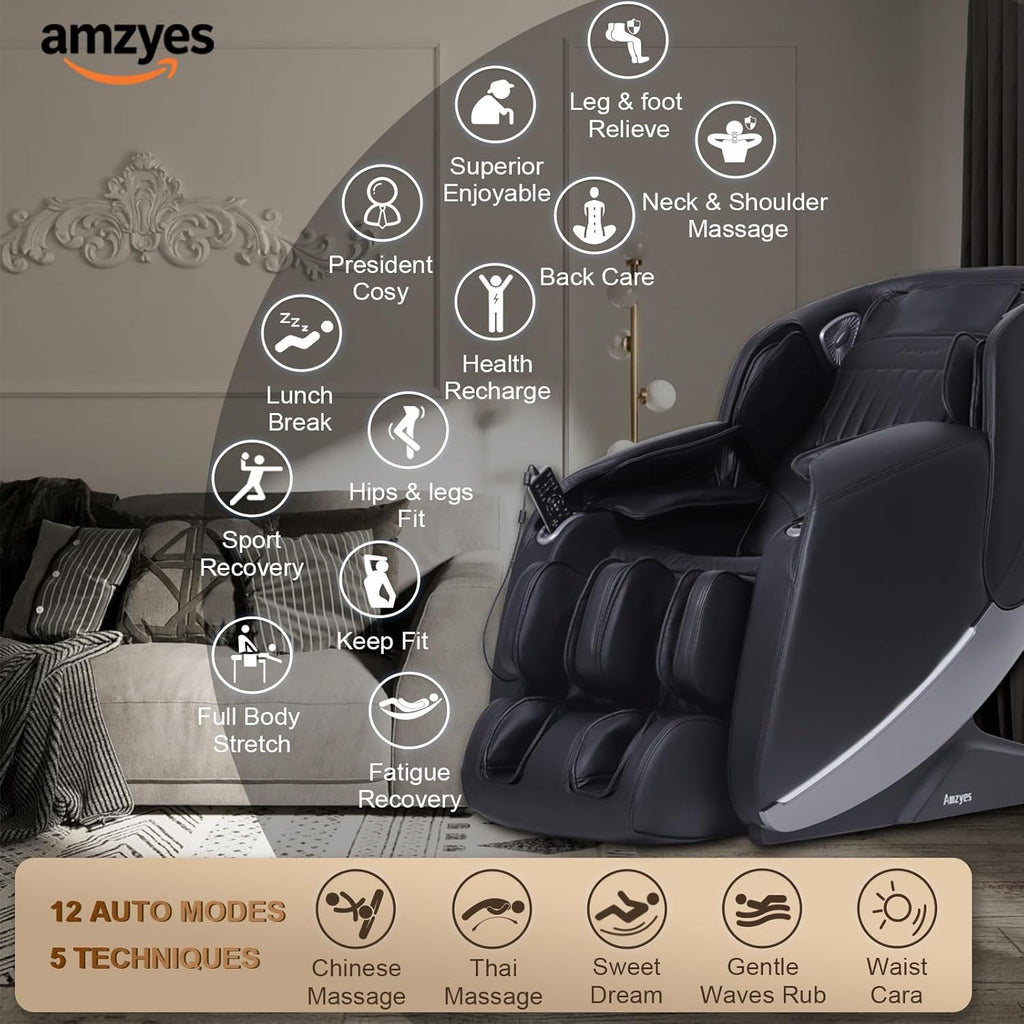 4D Massage Chair Full Body, 20 Modes Zero Gravity Massage Chair with 53.15 Inches SL Track, Foot Massage, Neck and Shoulder Massage, Shiatsu, Bluetooth Speaker, Home, Navy Blue