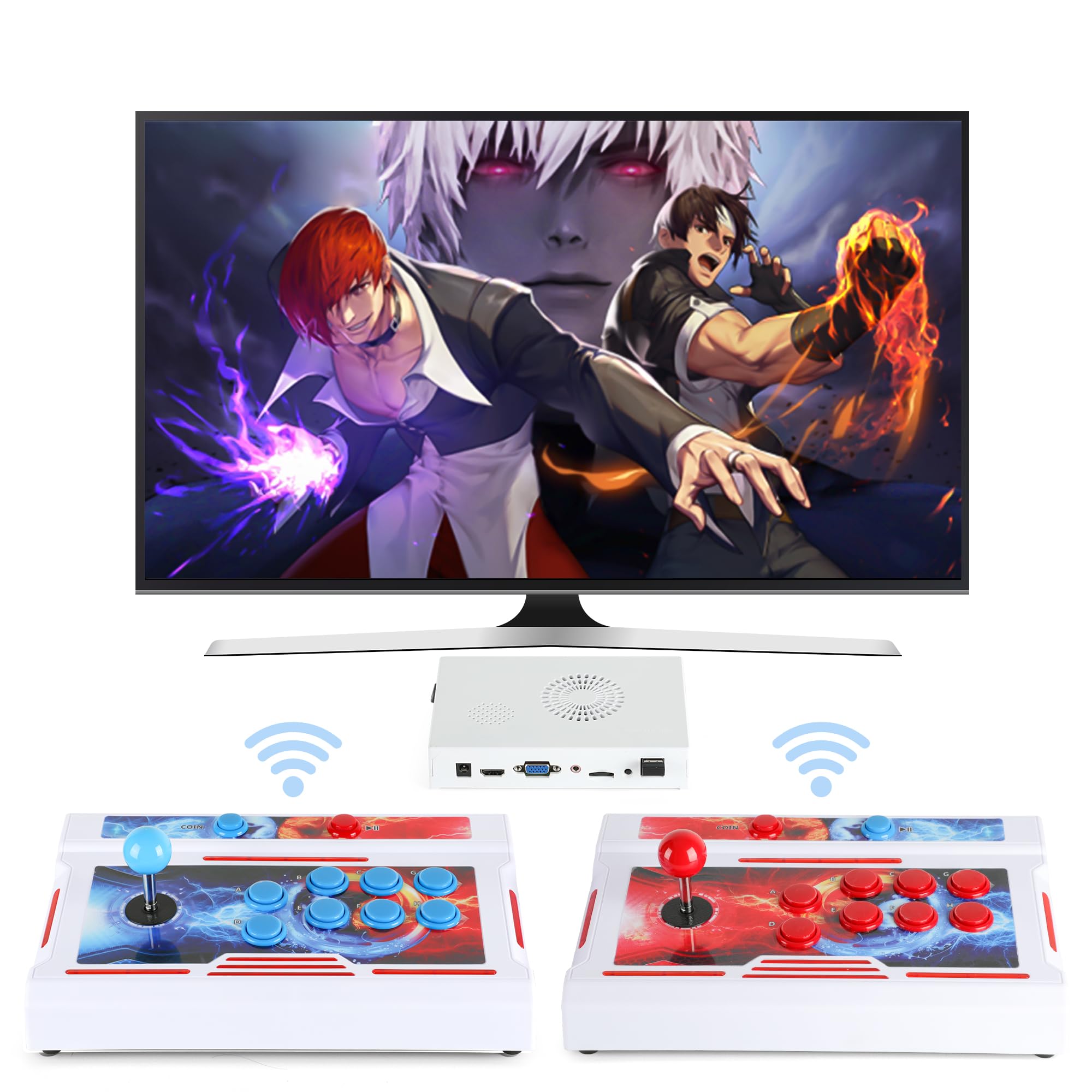 HHU Pandora Box Arcade Game Console 32000 Games Pre-Install，Two Separate Joysticks，Retro Game Machine for TV PC Projector, Supports Up to 4 Players, Full HD Output, Red & Blue