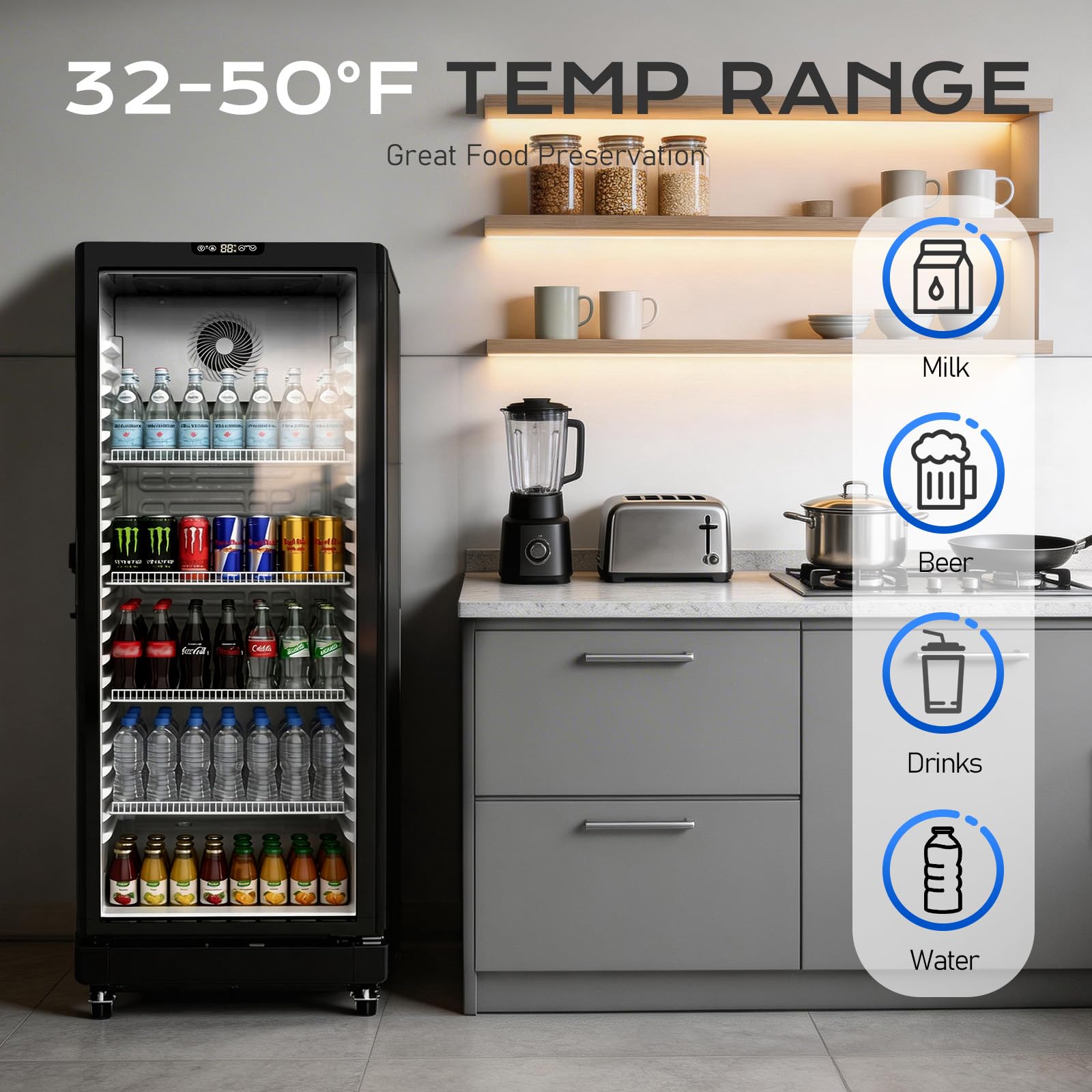 ROVSUN 8 Cu.Ft Commercial Refrigerator Display Refrigerator ETL NSF Certified, Slim Commercial Beverage Cooler Glass Door Merchandiser Drink Fridge w/Adjustable Shelves LED Light for Bar Restaurant