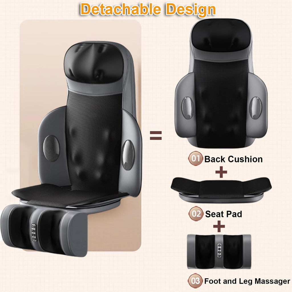 Lvrunben Shiatsu Back Massager with Heat, 3D Kneading Massage Chair Pad, Electric Massage Seat Cushion for Body, Neck,Shoulder, with Movable Multi-Function Leg and Foot Massager, for 62-69 inches