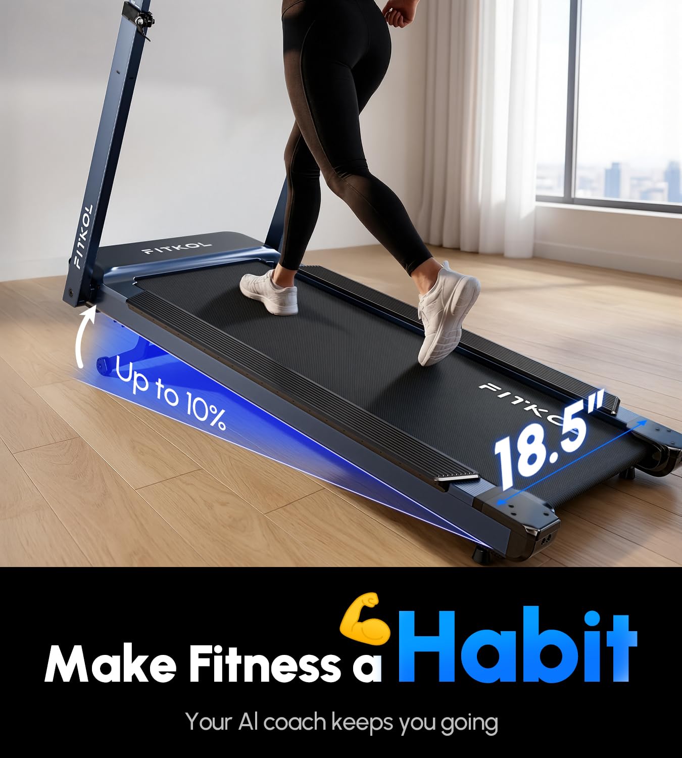 AI-Adaptive Treadmill for Home - Auto Speed & Incline Adjustment, Smart Heart Rate Control, Real-Time AI Running Coach, 5.0HP Motor, 440lb Capacity, Dedicated Bluetooth App, Designed for Beginners