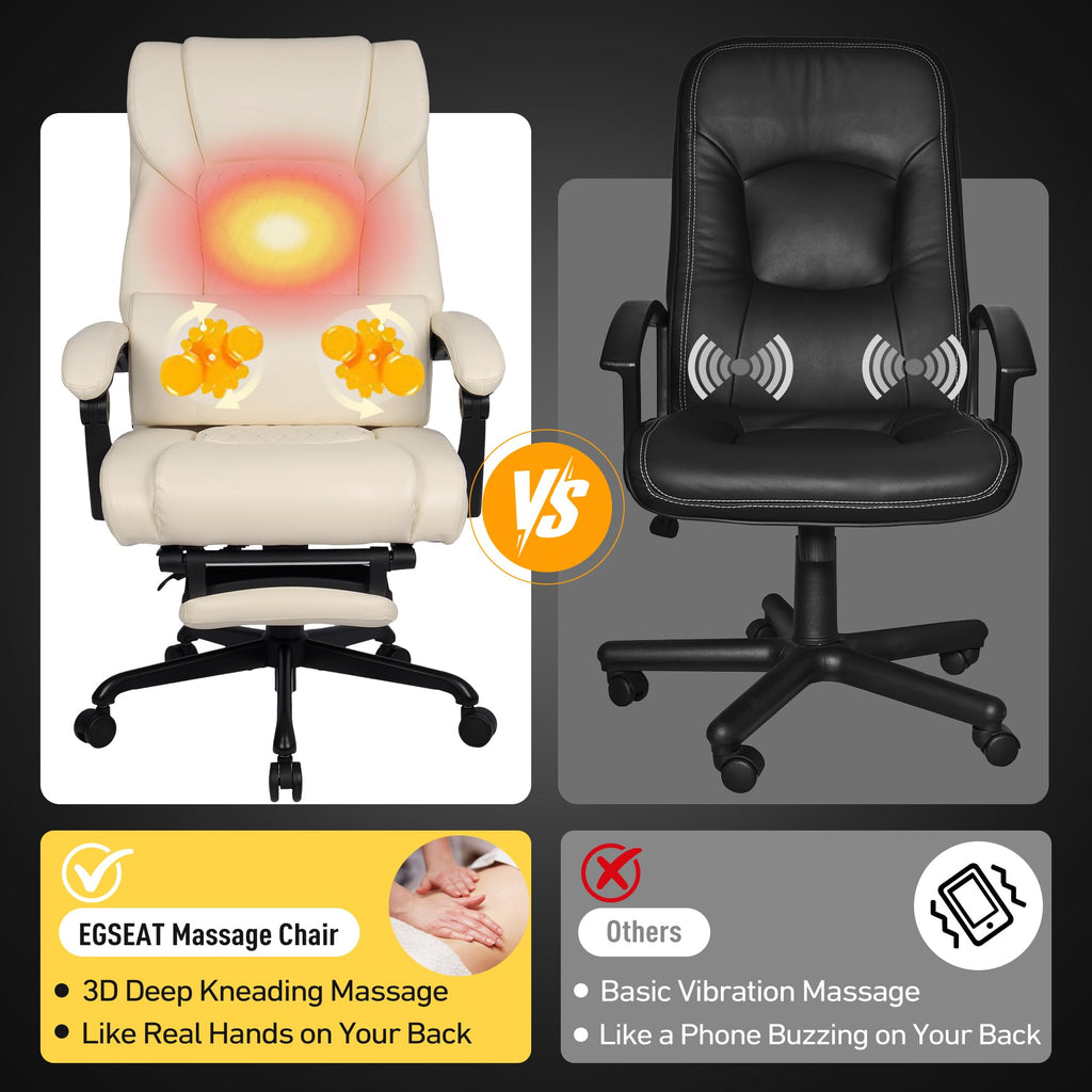 3D Kneading Massage Office Chair with Heat, 500 lbs Big and Tall Executive Computer Desk Recliner, Leather Electric Heated Chair with Footrest, Black