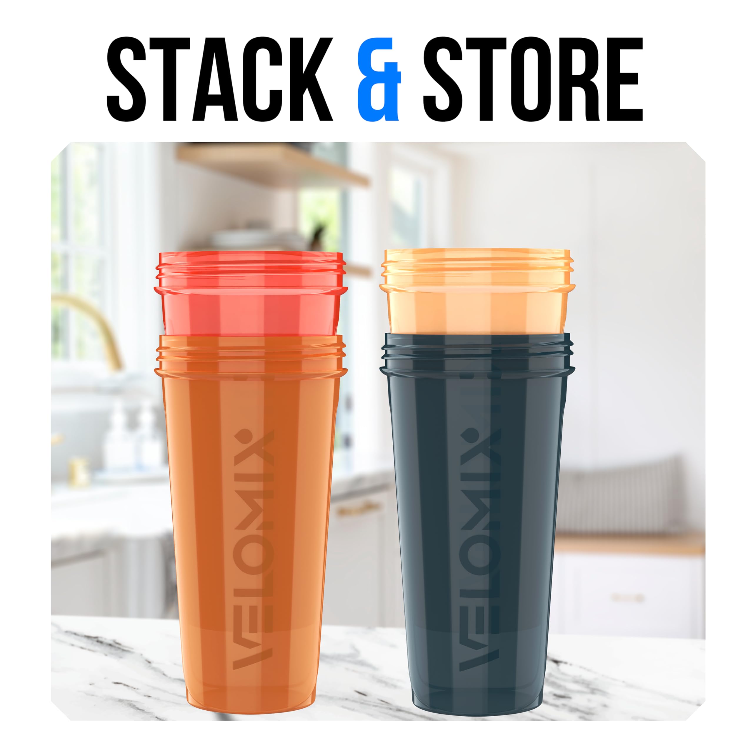 VELOMIX -4 PACK- 28 oz Protein Shaker Bottle for Protein Mixes - 4x Wire Whisk | Leak Proof Shaker Cups for Protein Shakes | Protein Shaker Bottle Pack | Protein Shake Cup (NeoCool Pack)