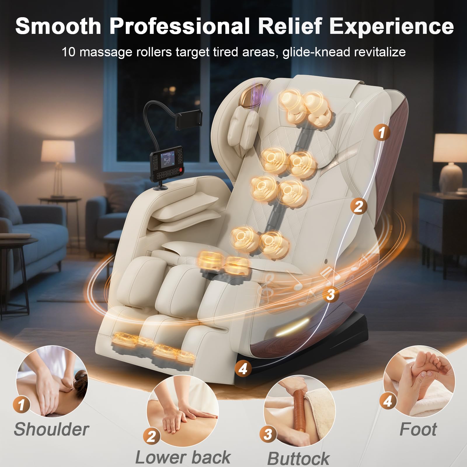 2026 Massage Chair, Massage Chairs Full Body and Recliner with 14 Fixed Points, Zero Gravity, Wood Grain Leather, Foot Massage, Airbags, Lumbar Heating, Bluetooth and Control Screen