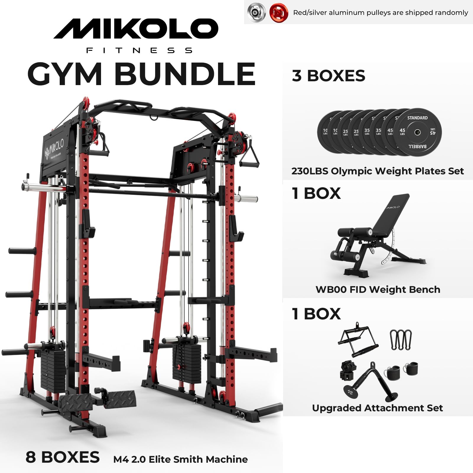 Mikolo M4 2.0 Smith Machine, 2200lbs Squat Rack with LAT-Pull Down System & Cable Crossover Machine, Training Equipment with Leg Hold-Down Attachment