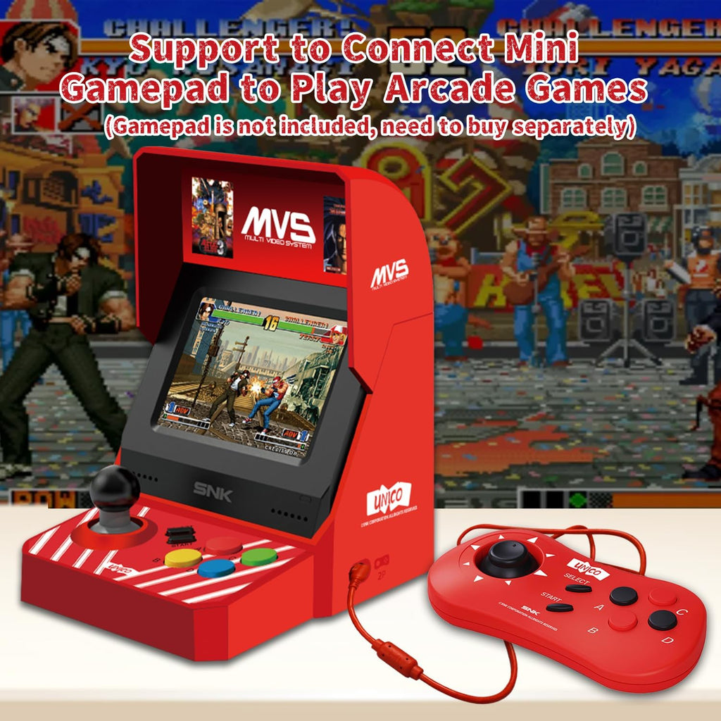 UNICO MVS Mini Home Arcade Machine, 45 Pre-Loaded Classic Games:10 KOF / 5 Metal SLUG / 7 Fatal Fury / 6 Samurai SHODOWN and More, 3.5inch Screen, HDMI and Gamepads Port