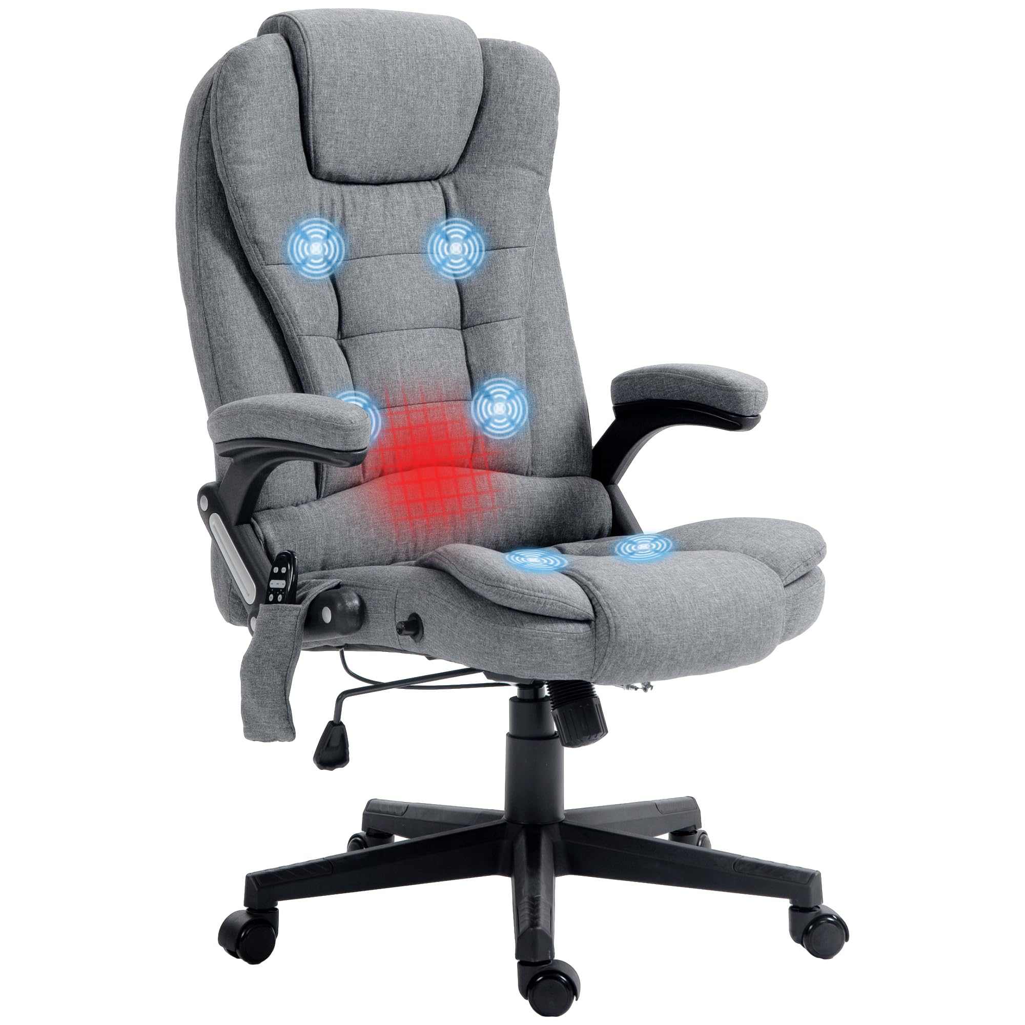 Vinsetto 6 Point Vibrating Massage Office Chair with Heat, Linen High Back Executive Office Chair with Reclining Backrest, Padded Armrests and Remote, Black
